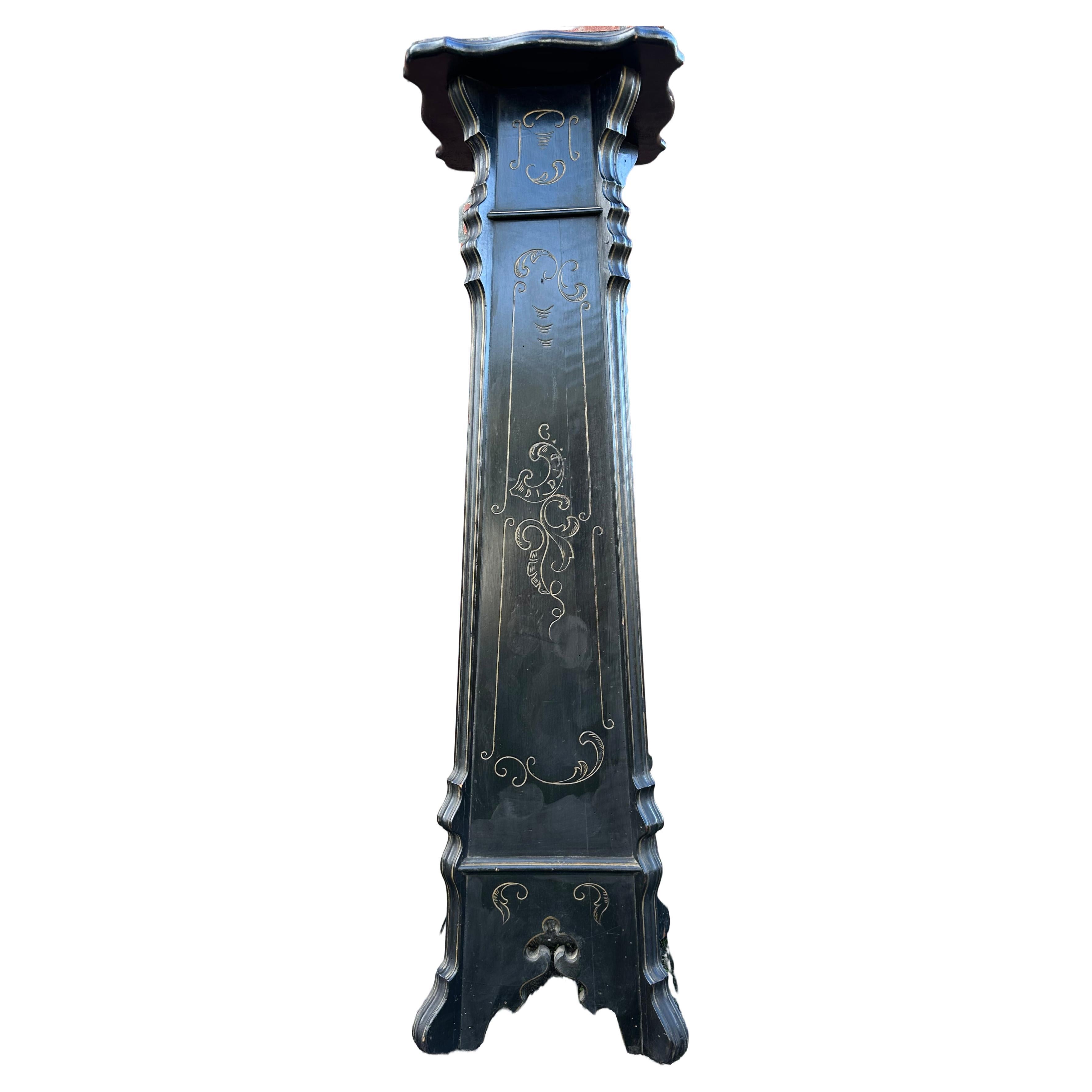 Wonderful column for displaying a work of art or otherwise.

This antique and attractive design pedestal is perfect for showcasing an antique sculpture, vase or bust. Most colors will contrast beautifully against the fully ebonized, black surface of