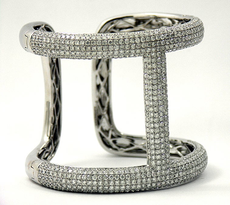 Modern Stylish and Large White Gold Diamond Encrusted Cuff Bangle