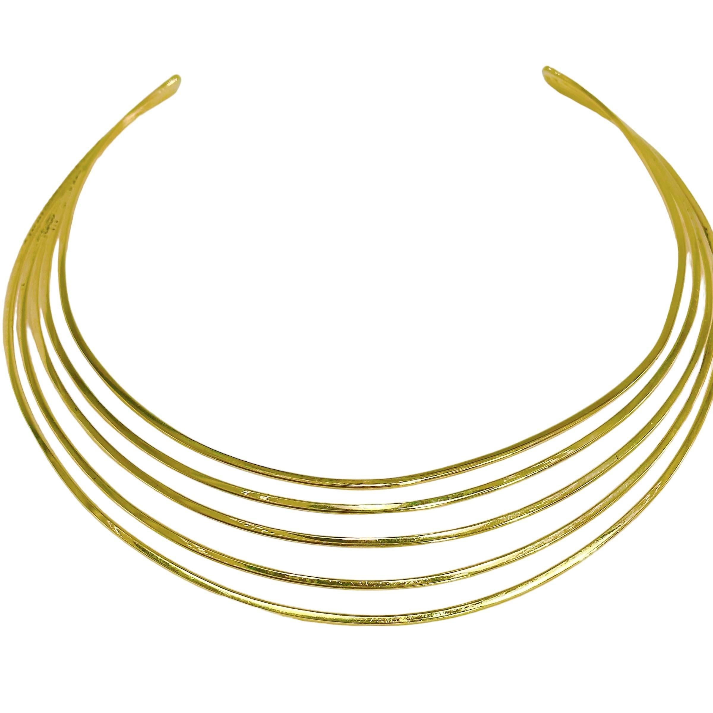 Stylish and Lightweight Vintage 14k Yellow Gold Five Row Choker Necklace