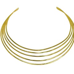 Stylish and Lightweight Vintage 14k Yellow Gold Five Row Choker Necklace