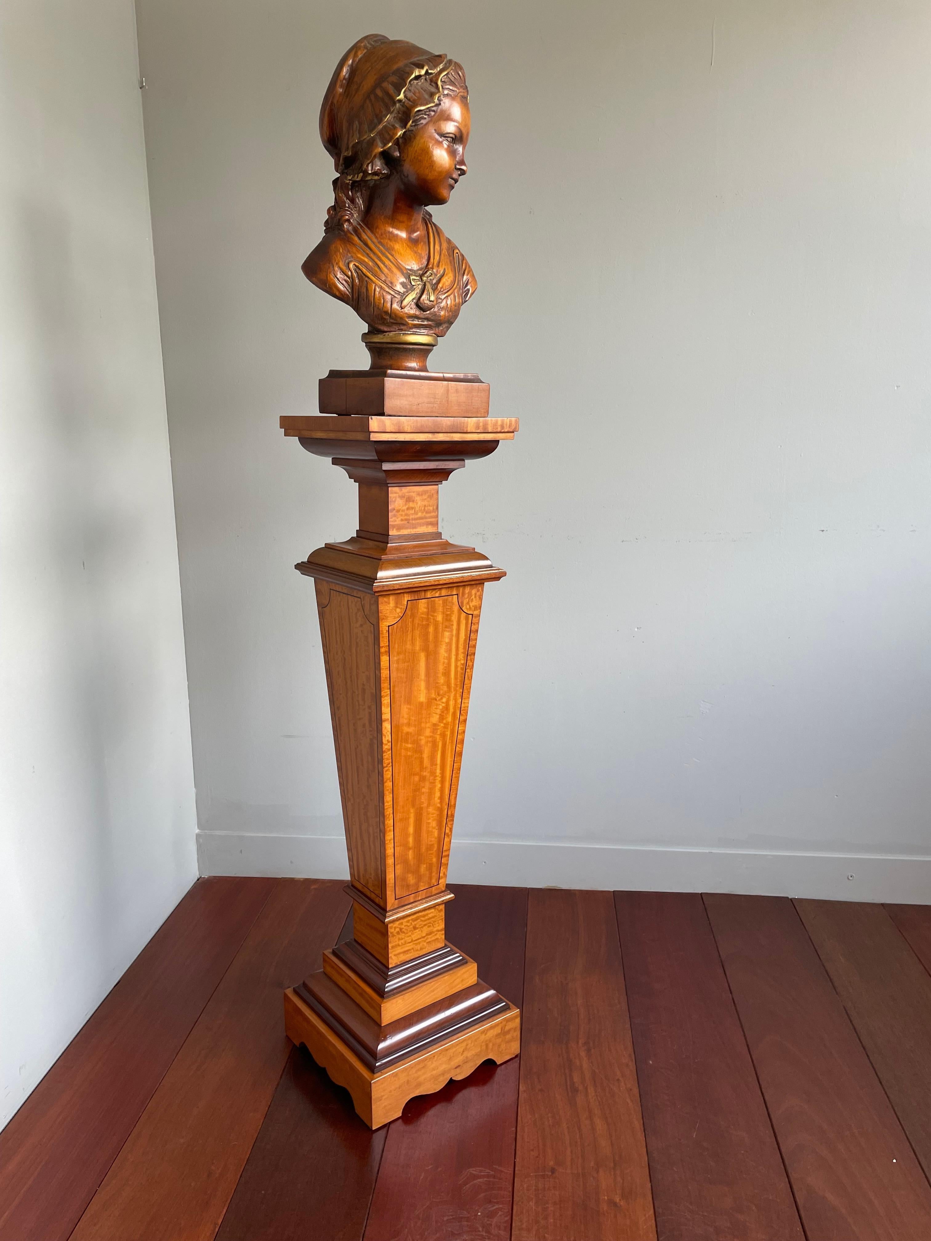 Stylish and Majestic Antique Satinwood & Teakwood Column Pedestal Stand ca. 1910 1
