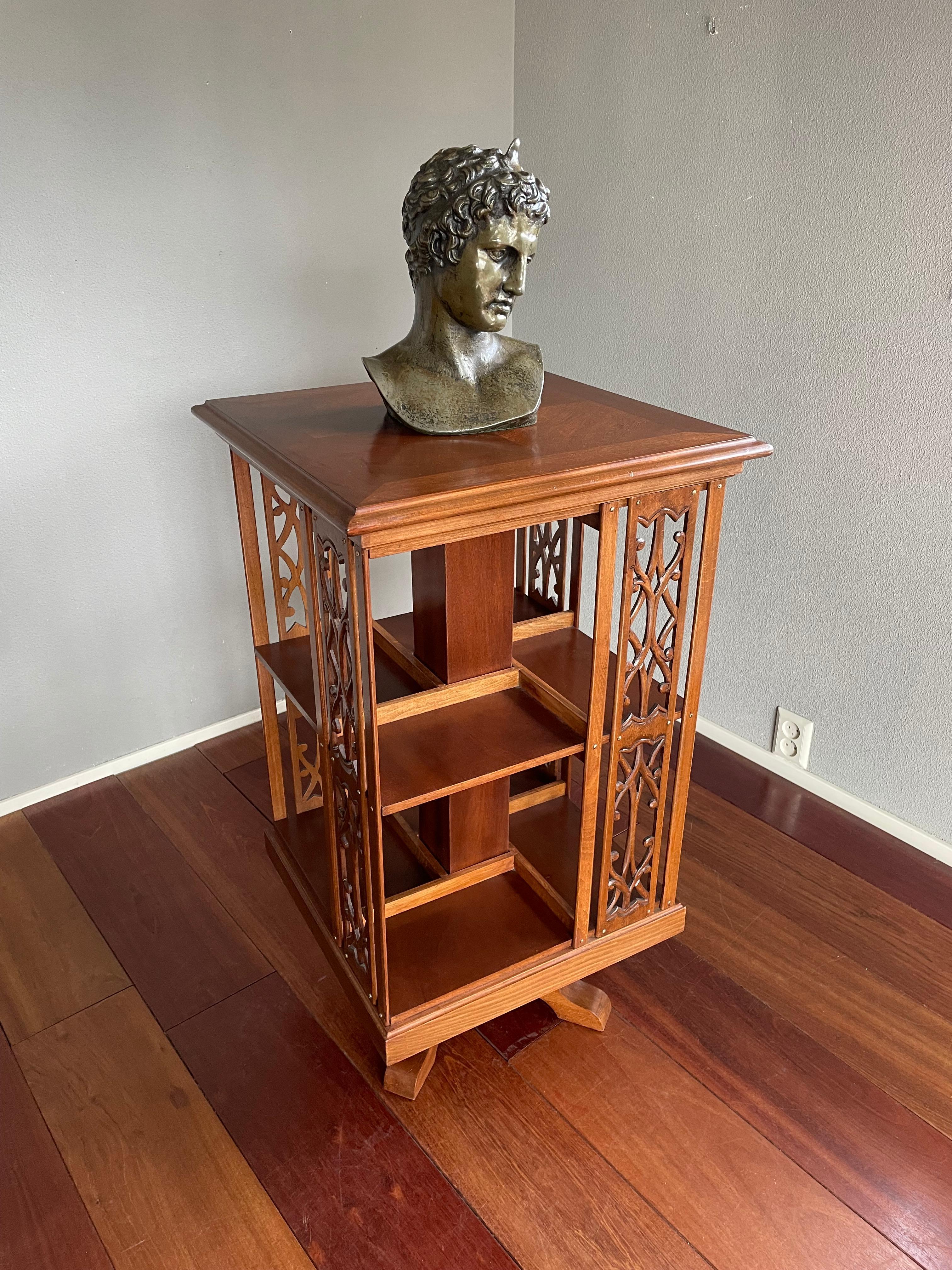 European Stylish and Practical Hand Carved Wooden Arts & Crafts Style Revolving Bookcase For Sale