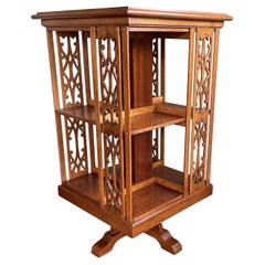 Stylish and Practical Hand Carved Wooden Arts & Crafts Style Revolving Bookcase