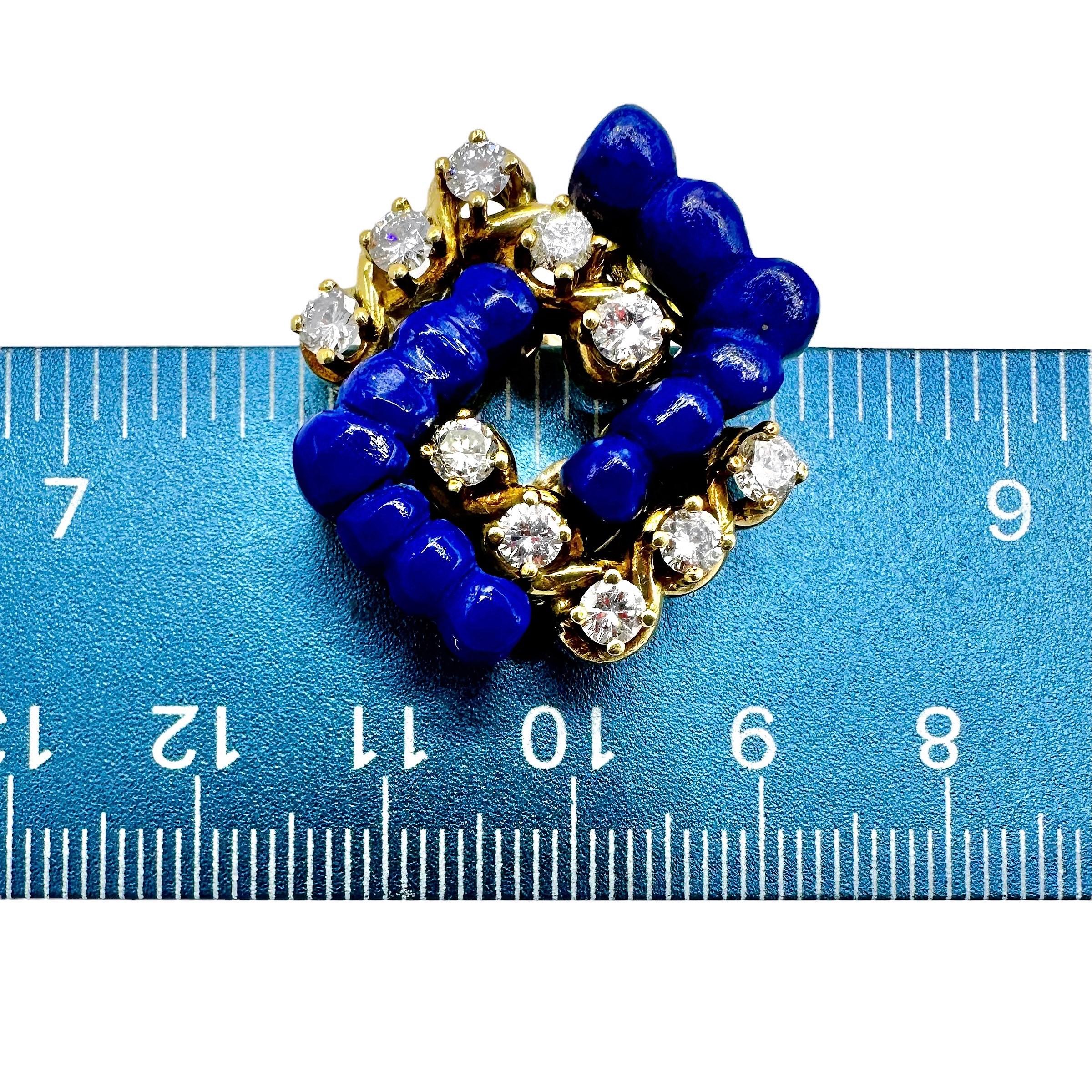 Stylish and Tailored Lapis Lazuli, Diamond, and 18K Yellow Gold Clip On Earrings For Sale 1