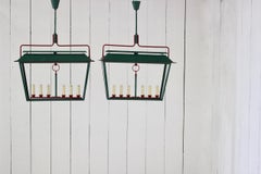 Stylish and Unusual Pair of 1960s Painted French Tole Lanterns