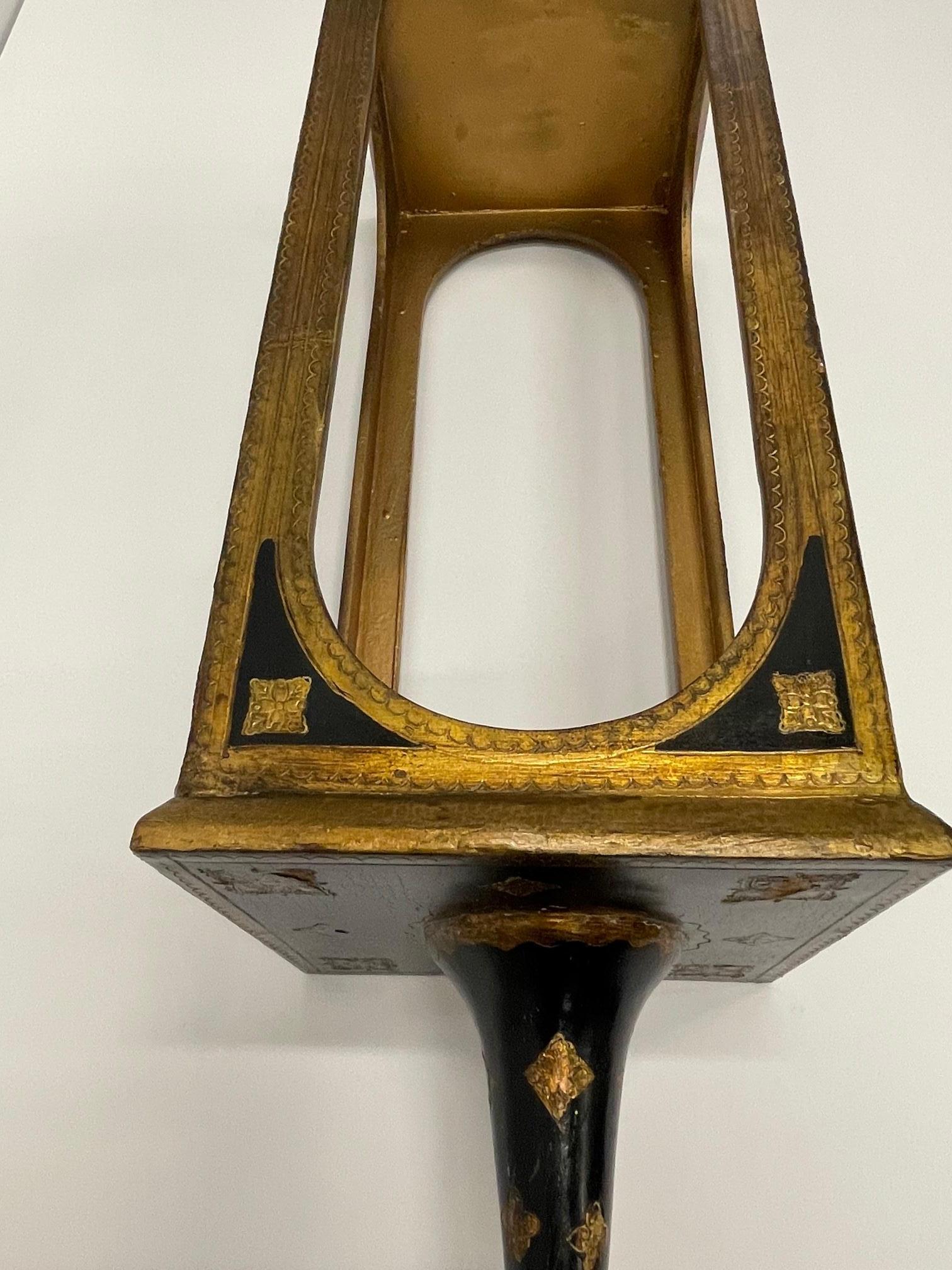 Stylish and Unusual Pair of Ebonized & Gilt Venetian Hanging Lanterns For Sale 2