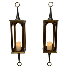 Stylish and Unusual Pair of Ebonized & Gilt Venetian Hanging Lanterns