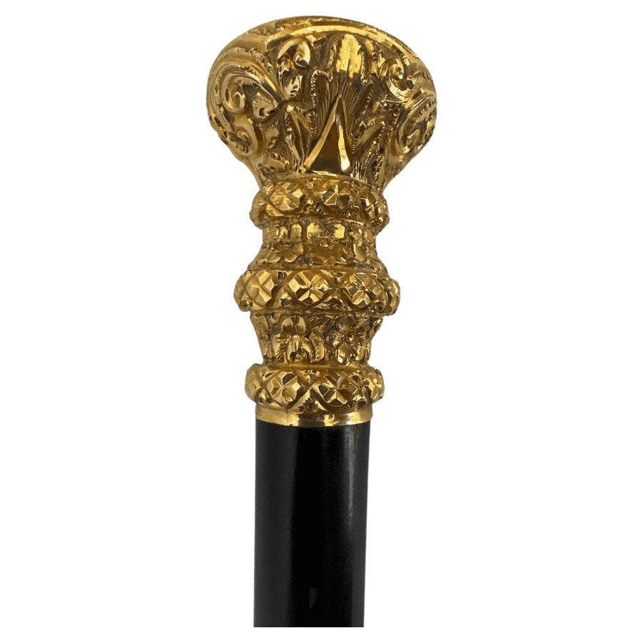Stylish Antique Carved Gold Plate Knob Handle Walking Stick Cane Black
