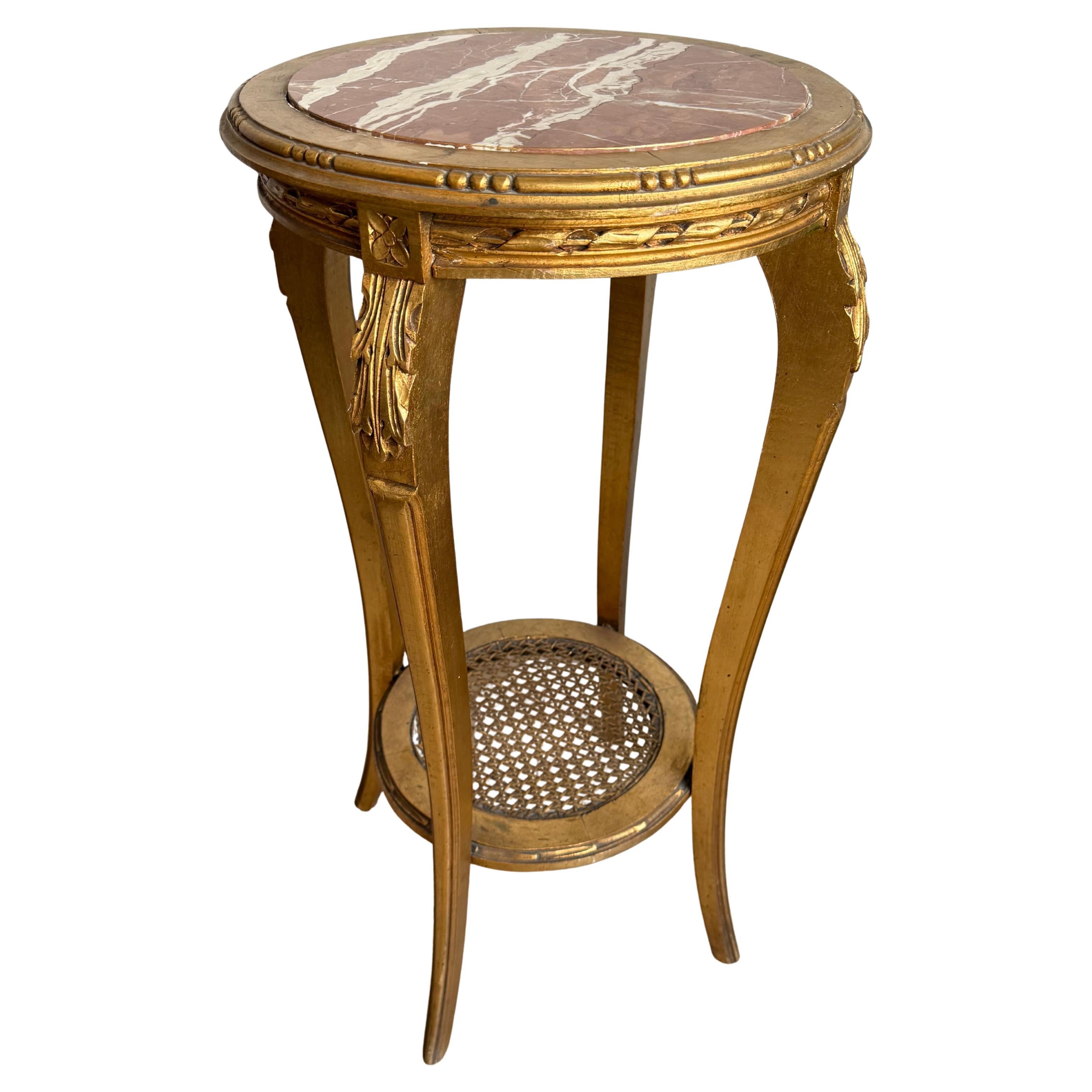 Stylish Antique French Louis XVI Side / End Table, Gilt wood & Red Marble Top