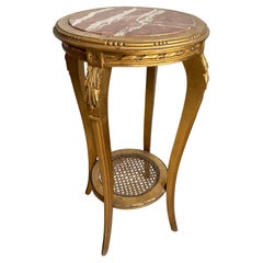 Stylish Antique French Louis XVI Side / End Table, Gilt wood & Red Marble Top