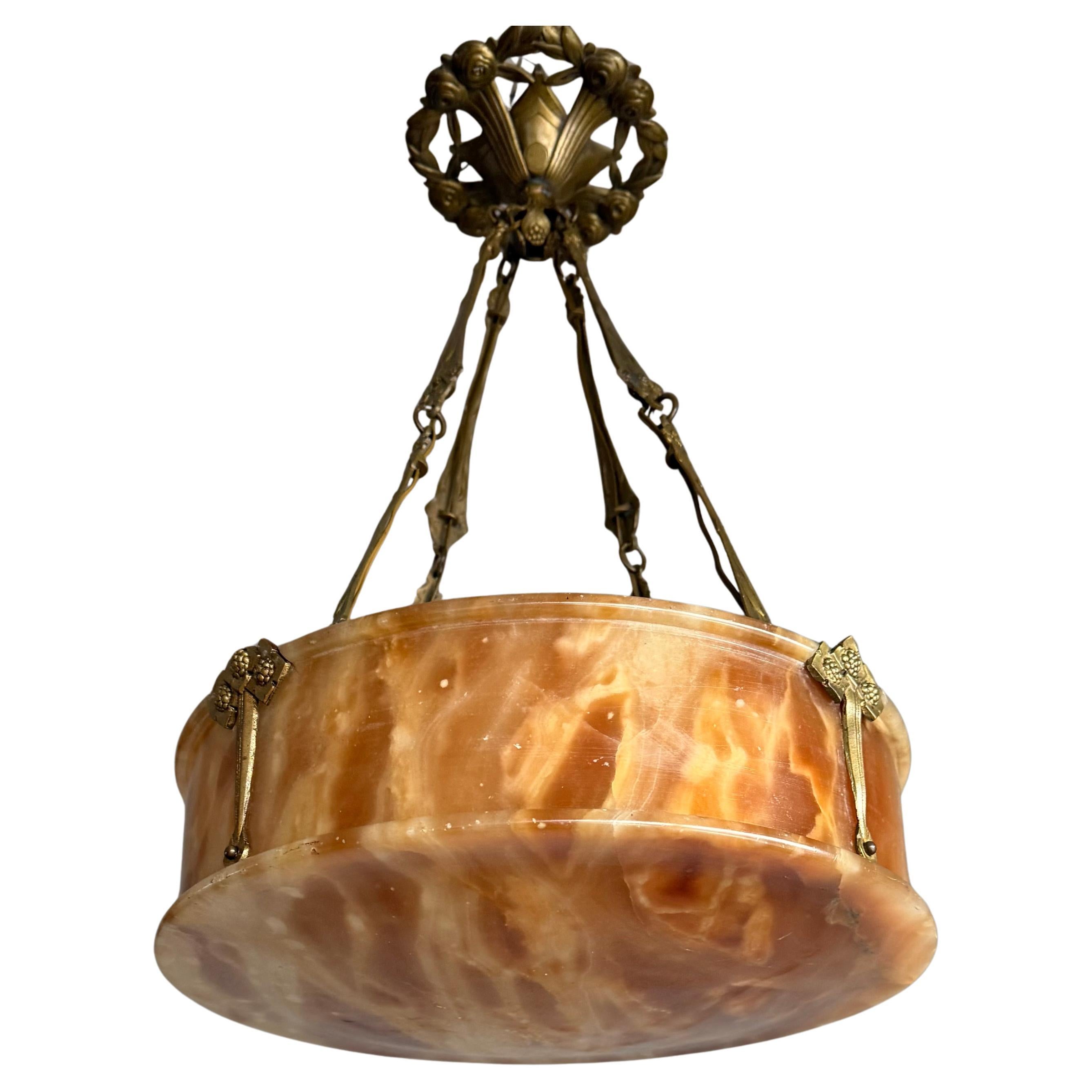 Stylish Art Deco Alabaster
Bronze Pendant Chandelier with Unique Bronze Chain