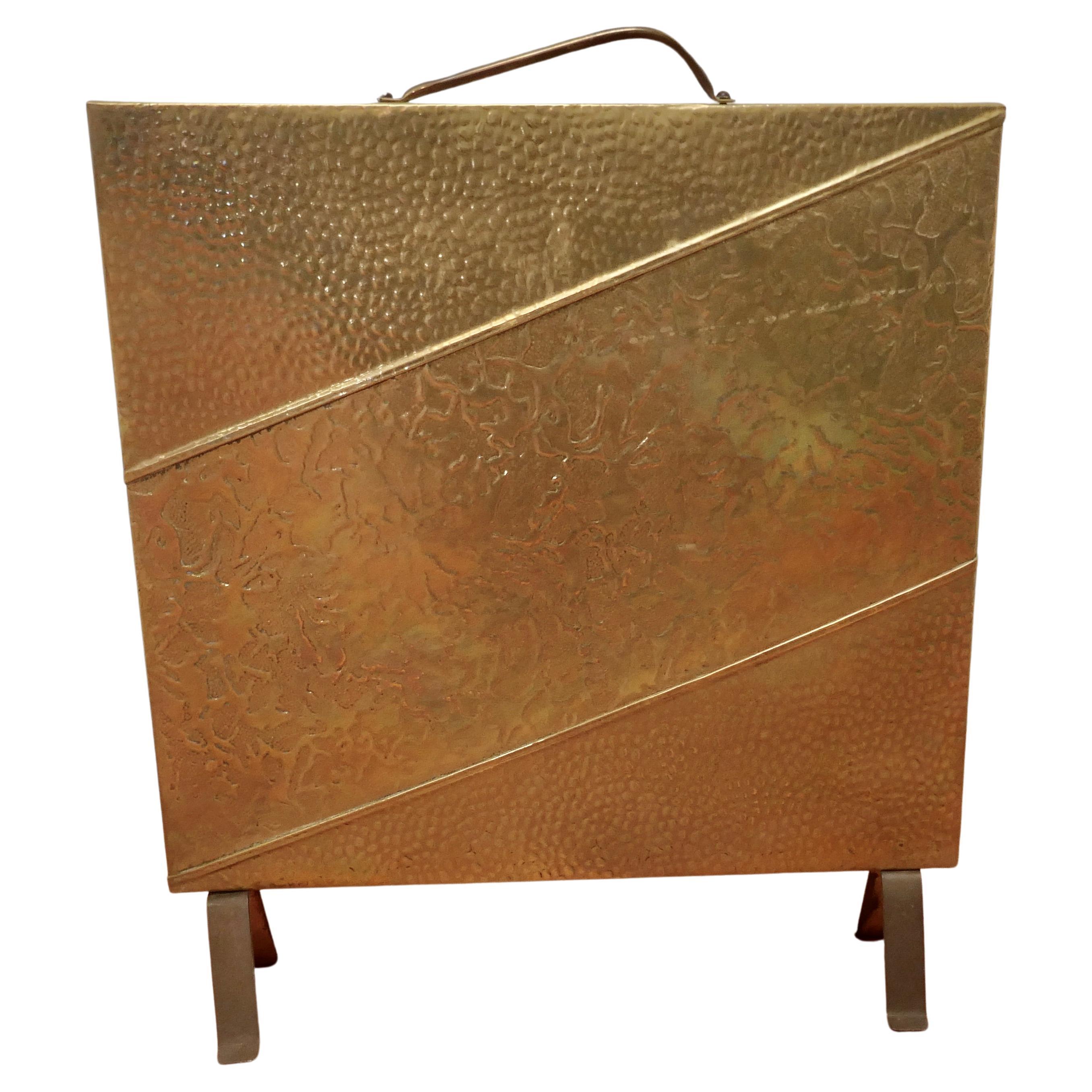 Stylish Art Deco Beaten Brass Fire Screen