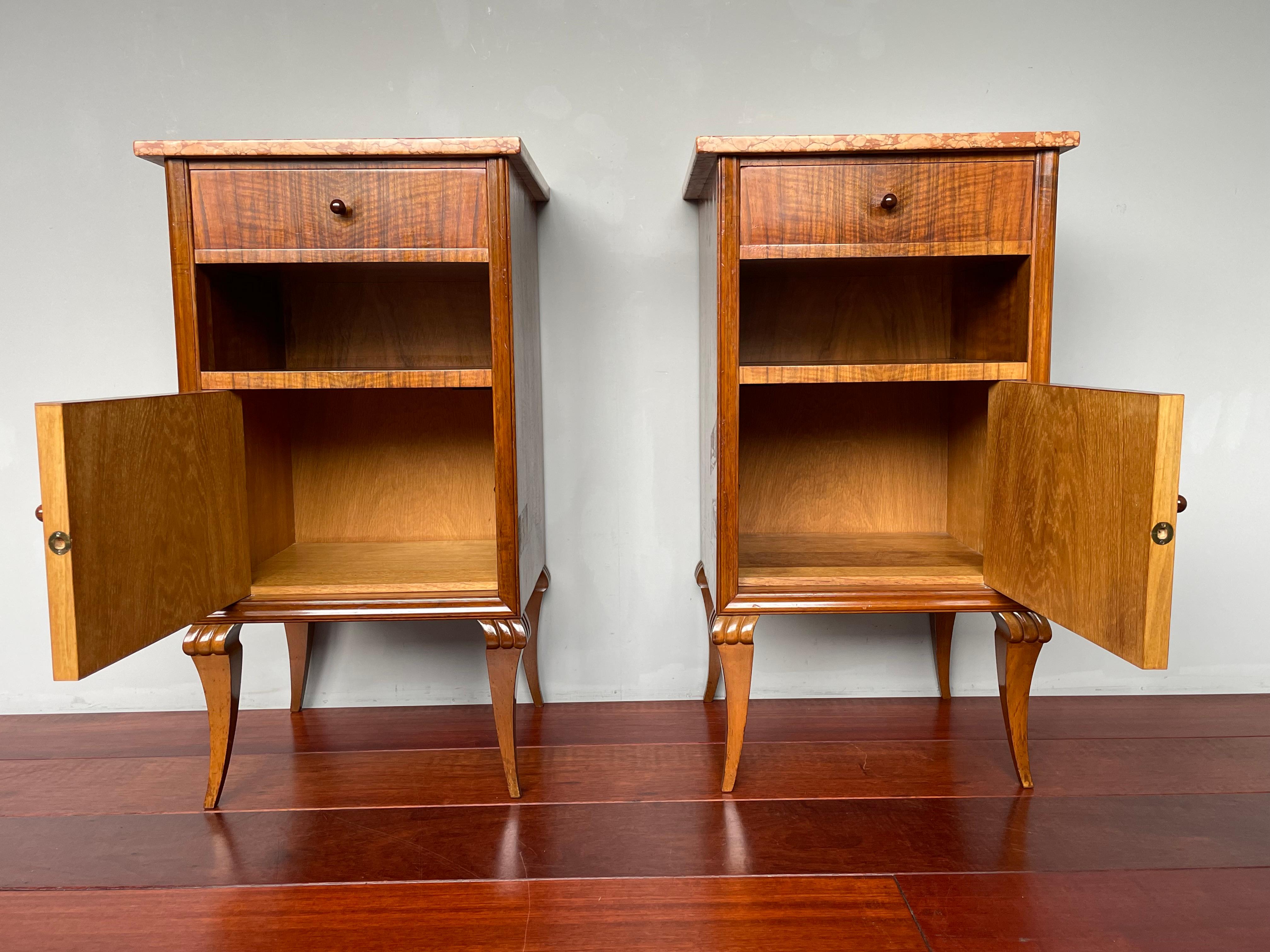Early to mid 1900s, finest quality and good condition Art Deco nightstands.

We are happy to offer these fine quality cabinets from the heydays of the European Art Deco era. The combination of the stylish lines in the design and the beautiful