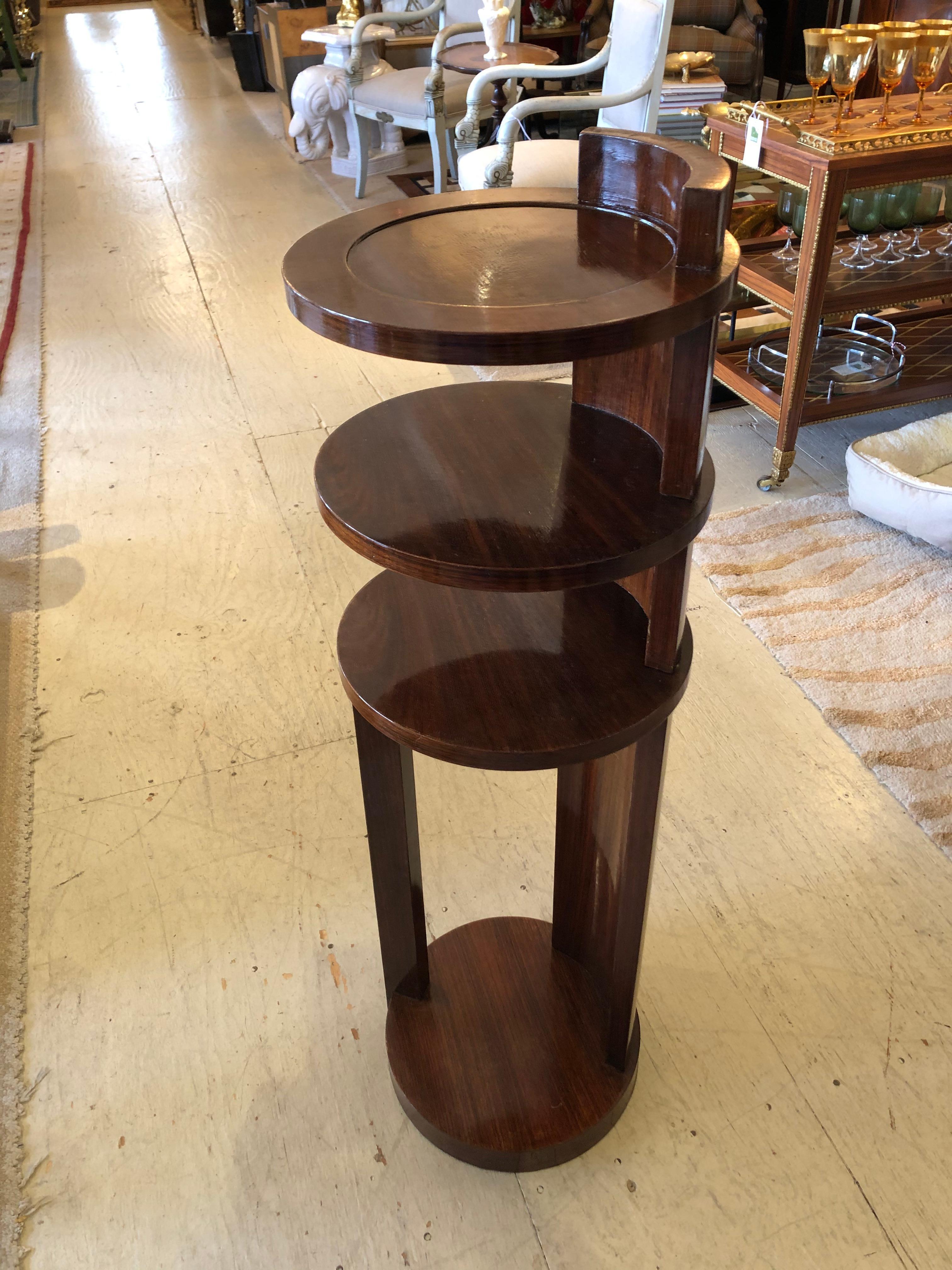 American Stylish Art Deco Circular 4 Tier Rosewood Étagère End Table Stand