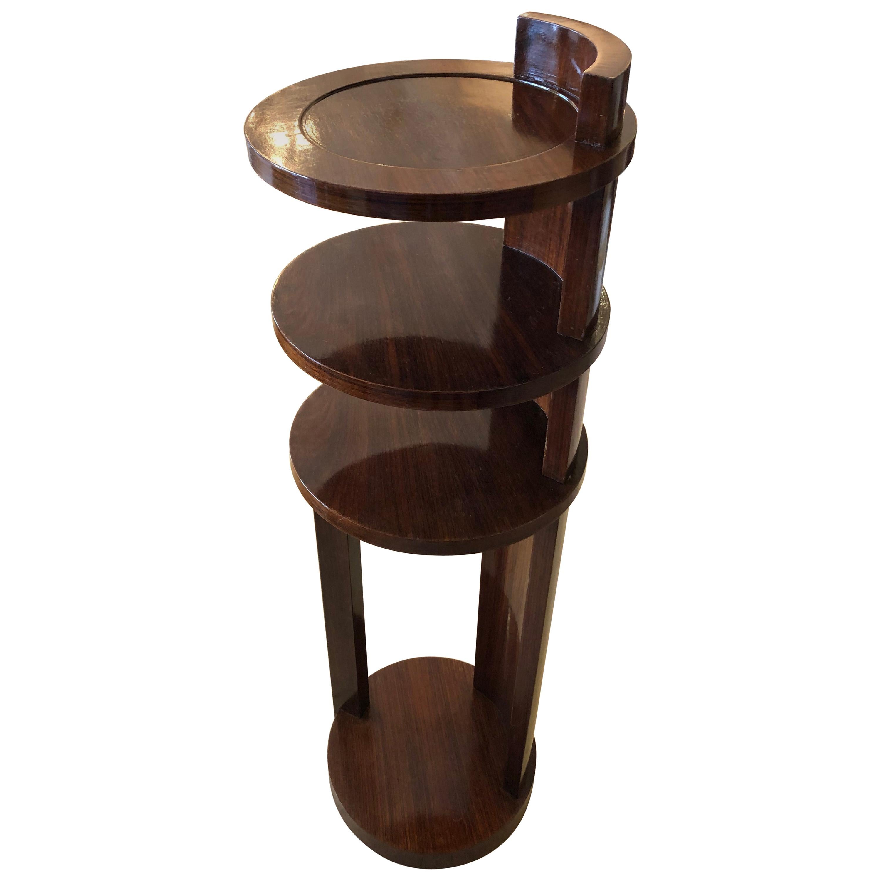 Stylish Art Deco Circular 4 Tier Rosewood Étagère End Table Stand