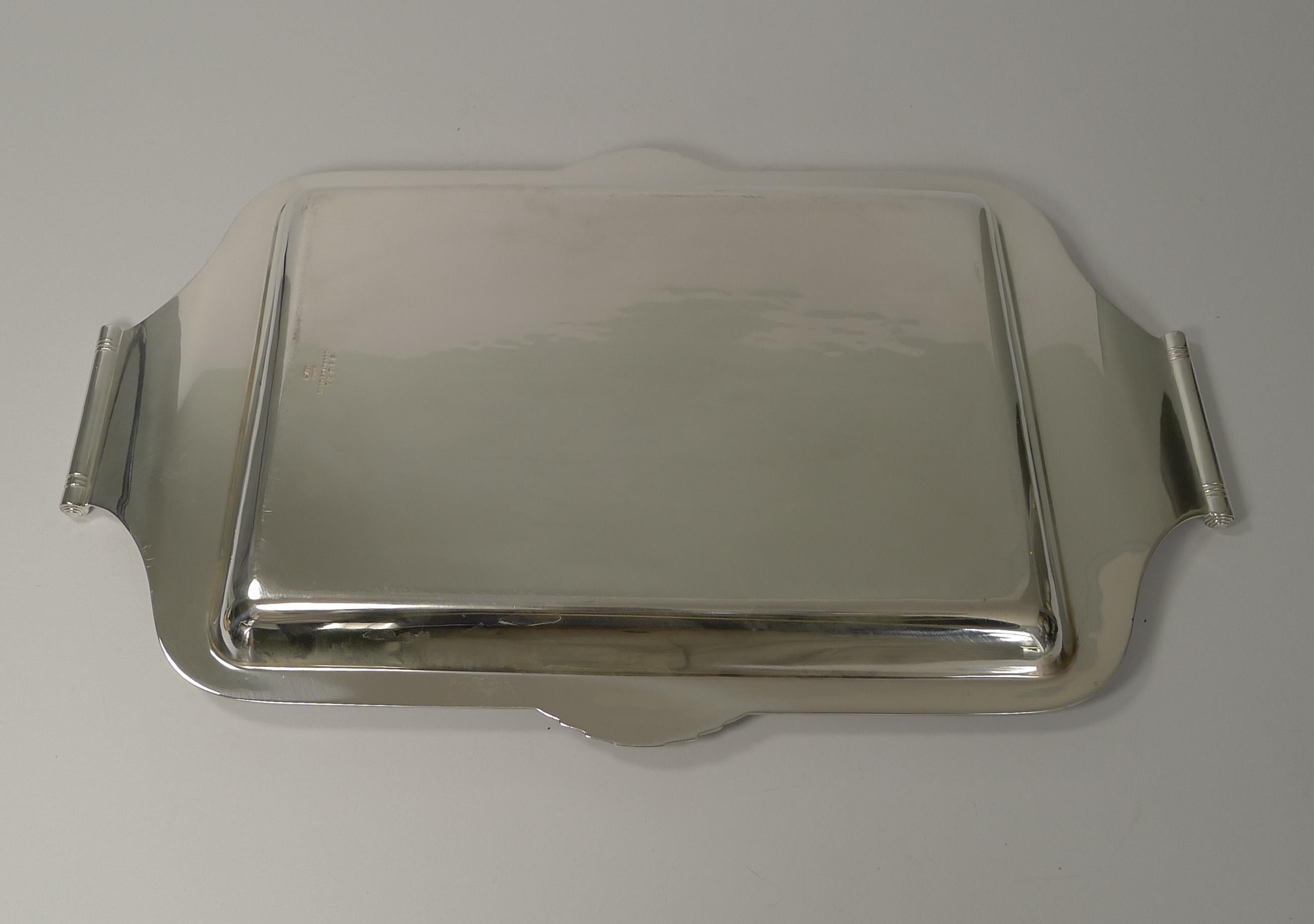 Stylish Art Deco Cocktail Tray in Silver Plate by Asprey, London, circa 1930 2