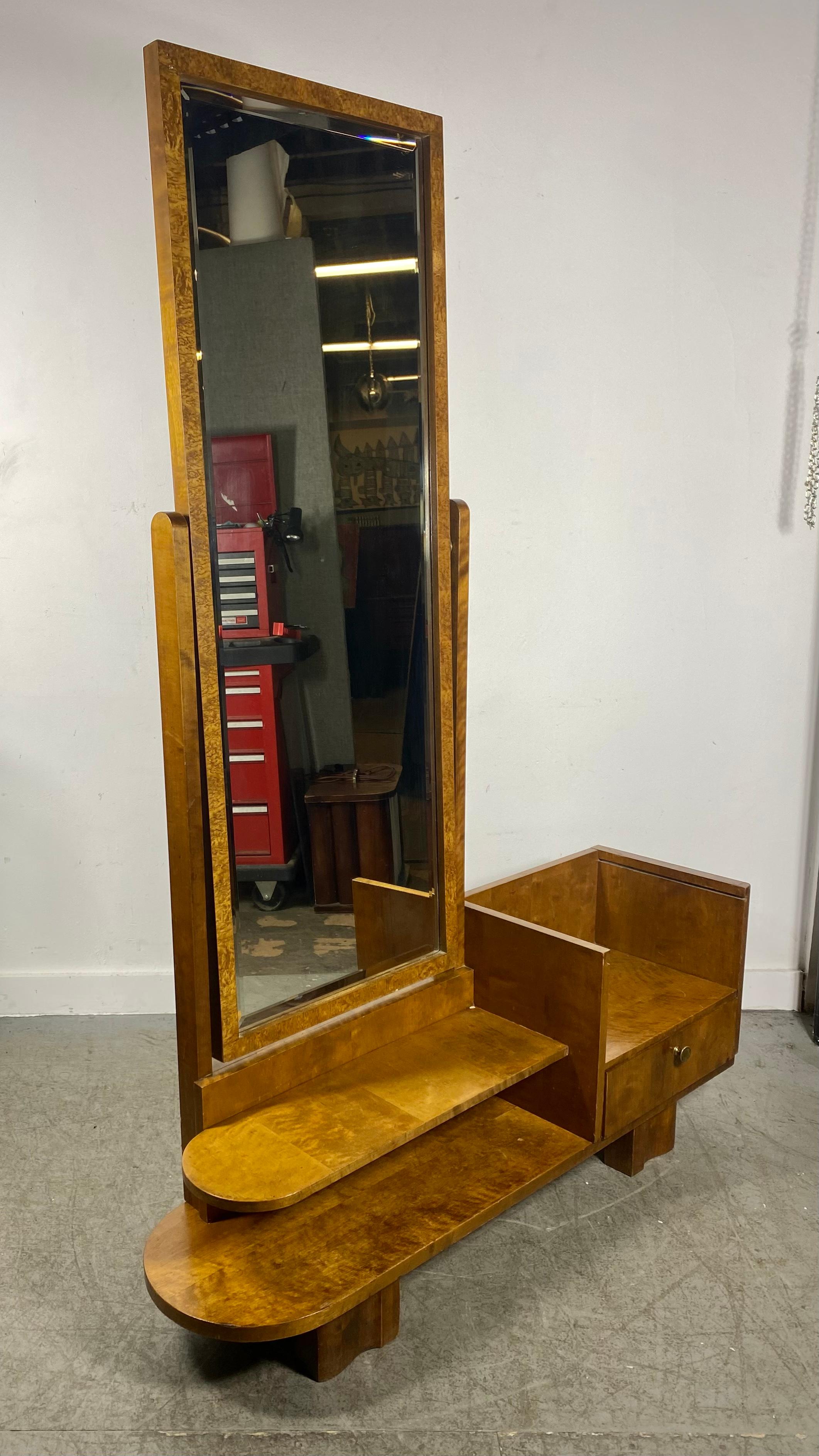 Beveled Stylish Art Deco Dressing Table / Vanity / cheval mirror For Sale