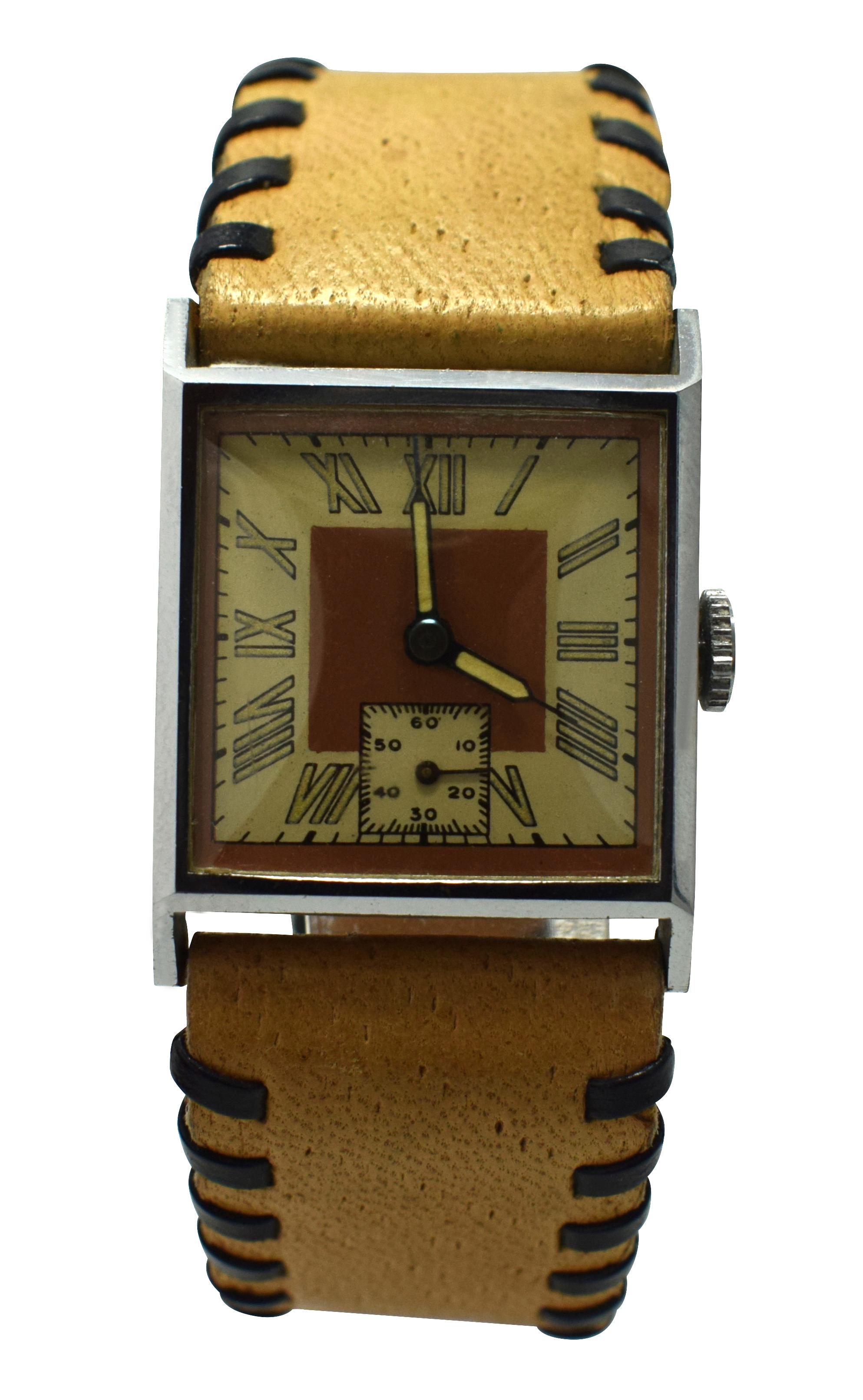 Stylish Art Deco Gents Wrist Watch Old Stock Never Worn, circa 1930 3