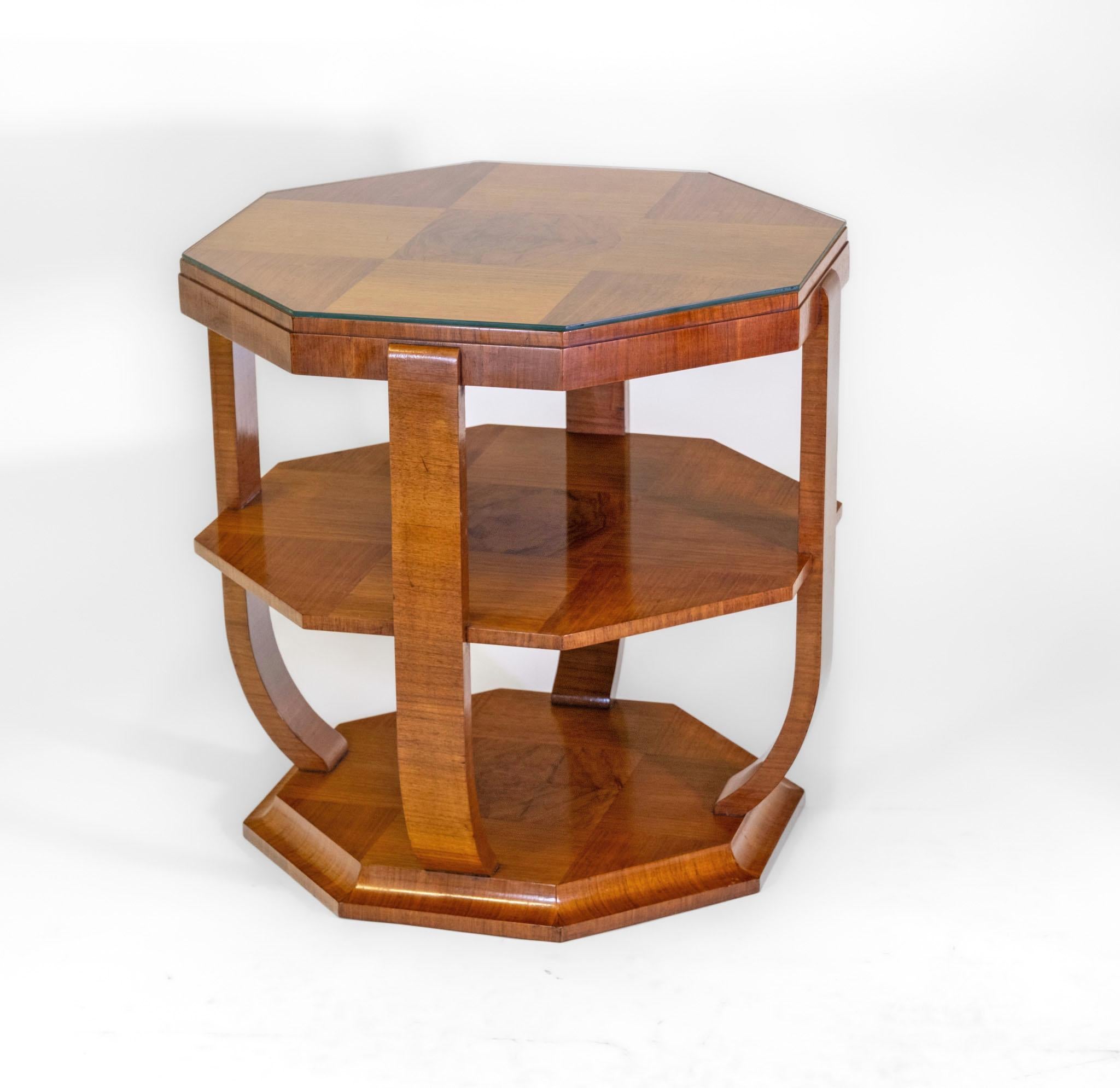 Stylish Art Deco Geometric Pattern Walnut Large Octagonal Coffee Table For Sale 6