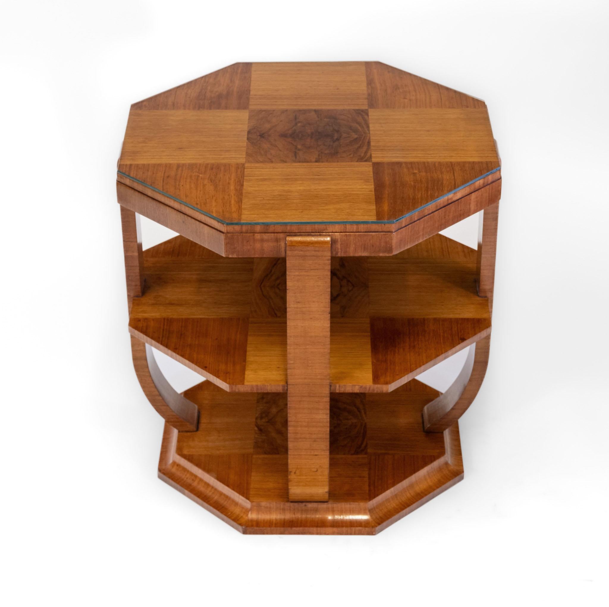 English Stylish Art Deco Geometric Pattern Walnut Large Octagonal Coffee Table For Sale