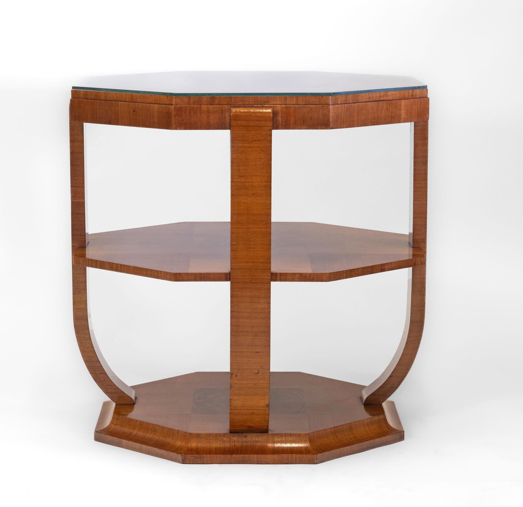Hand-Crafted Stylish Art Deco Geometric Pattern Walnut Large Octagonal Coffee Table For Sale