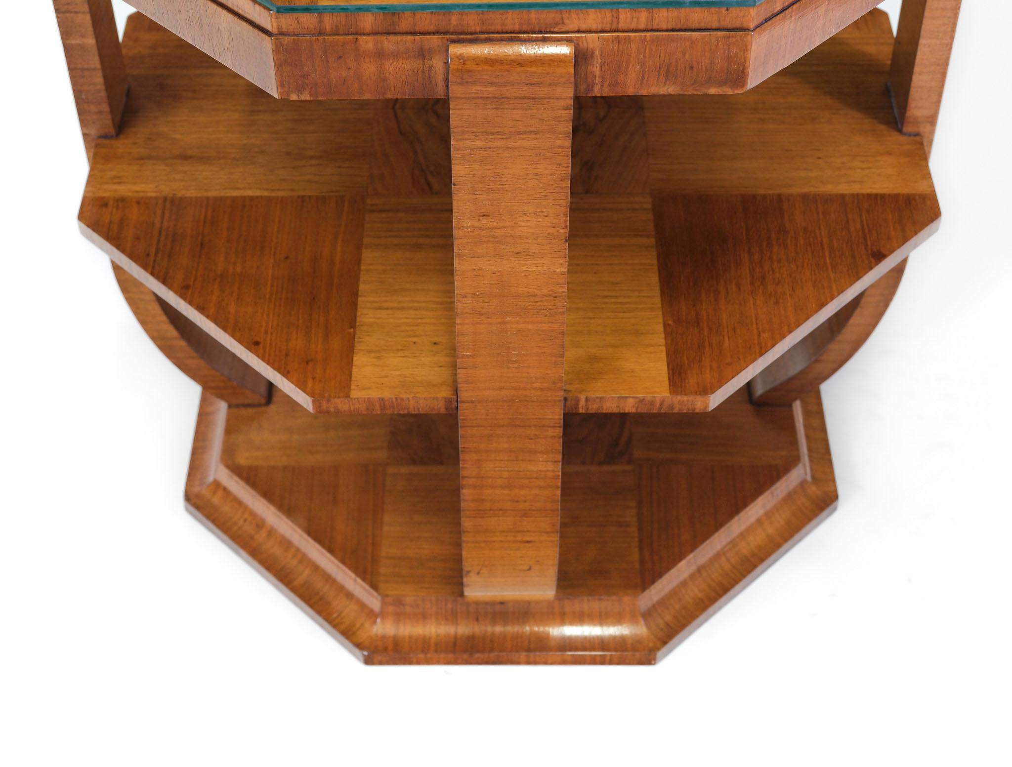 Stylish Art Deco Geometric Pattern Walnut Large Octagonal Coffee Table For Sale 1