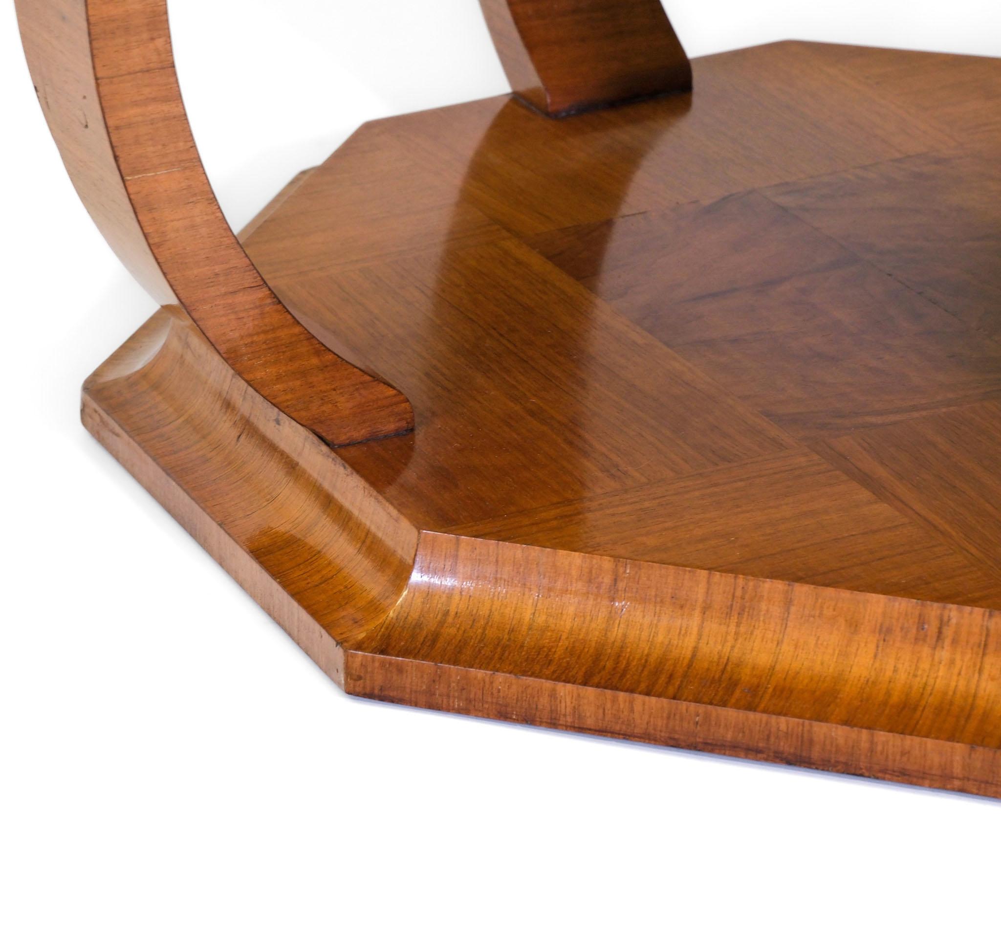 Stylish Art Deco Geometric Pattern Walnut Large Octagonal Coffee Table For Sale 3