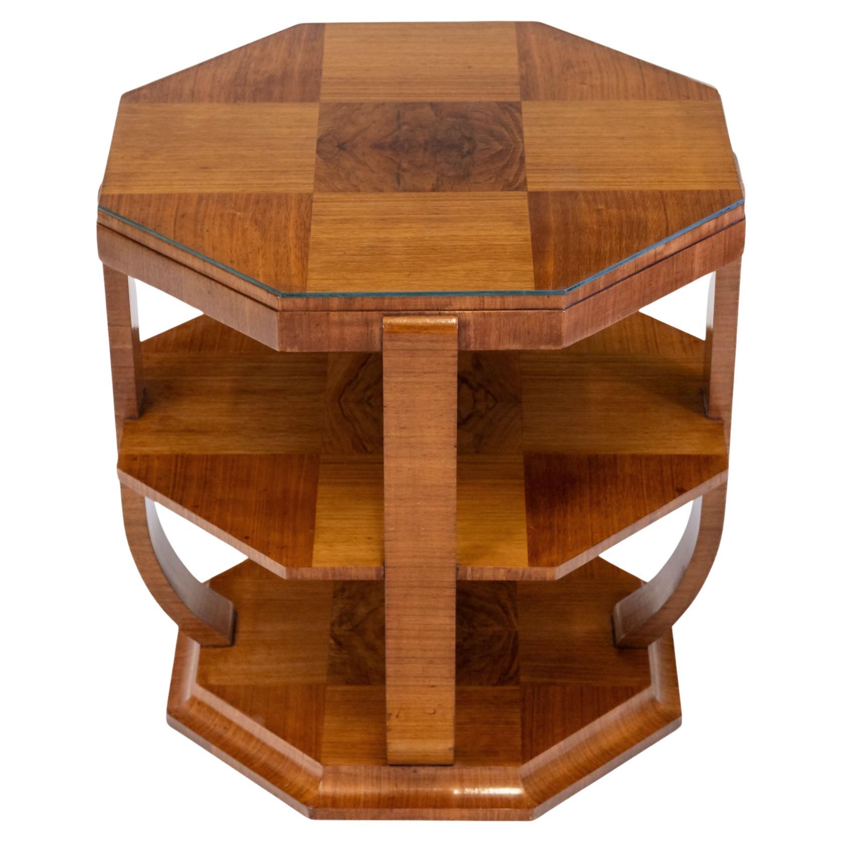 Stylish Art Deco Geometric Pattern Walnut Large Octagonal Coffee Table For Sale