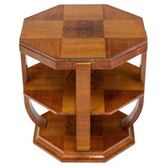 Stylish Art Deco Geometric Pattern Walnut Large Octagonal Coffee Table