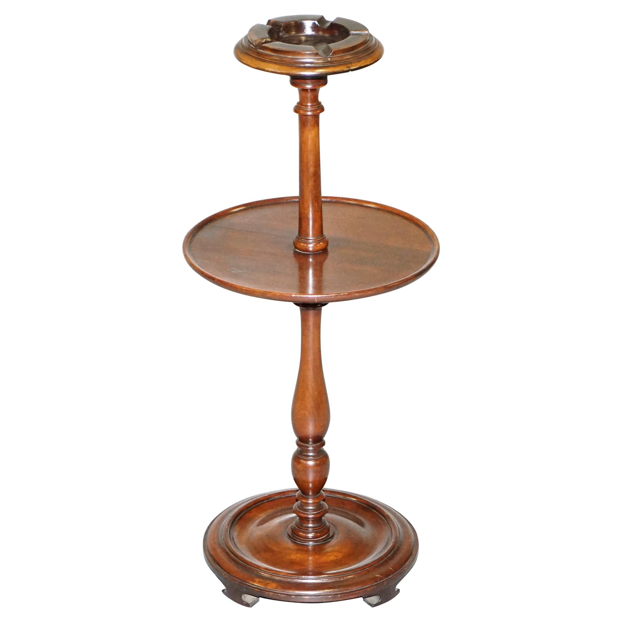 Stylish Art Deco Mahogany Two Tiered Smokers Side Table with Built in Ashtray