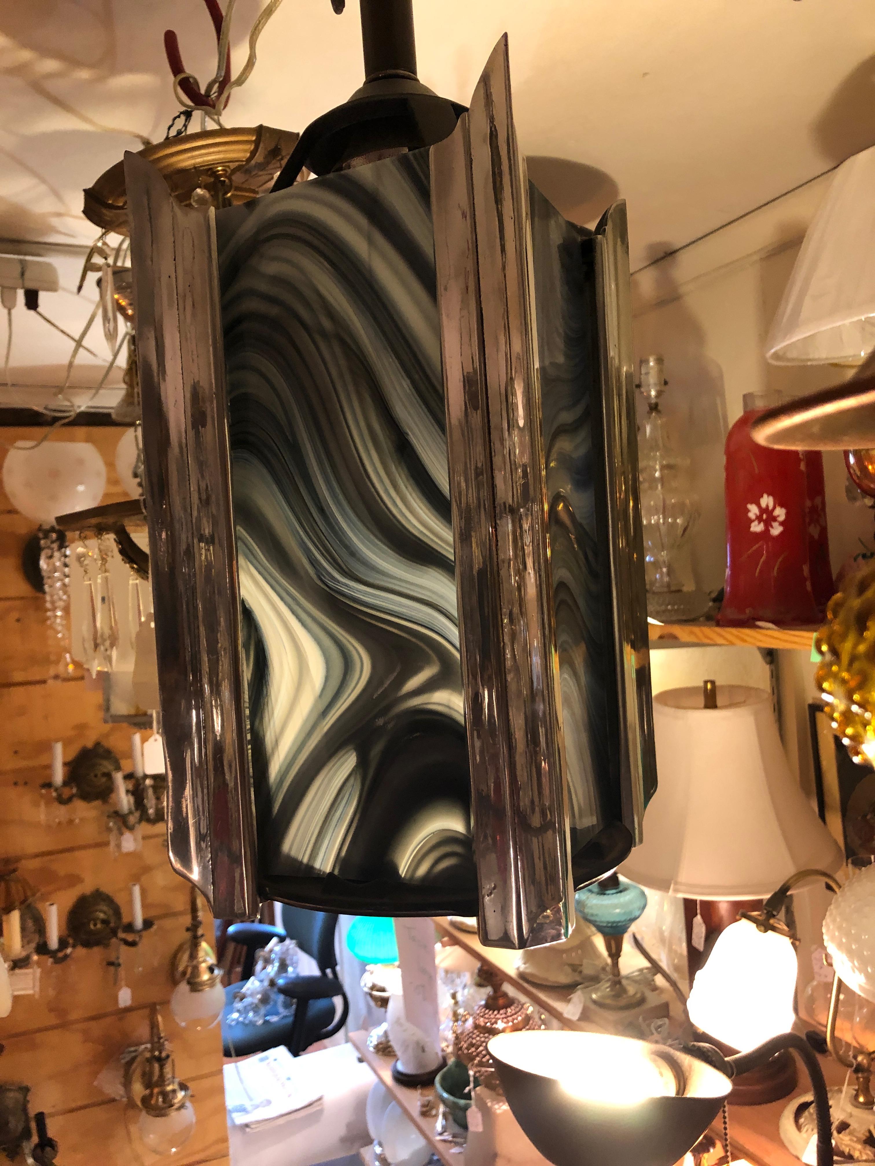 Vetro artistico Lampadario a lanterna a sospensione in stile Art Deco in vendita