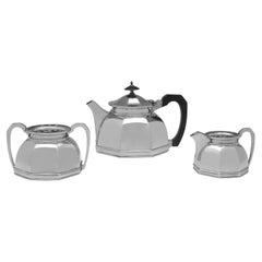 Stylish Art Deco period sterling silver tea set by Walker & Hall Sheffield 1939