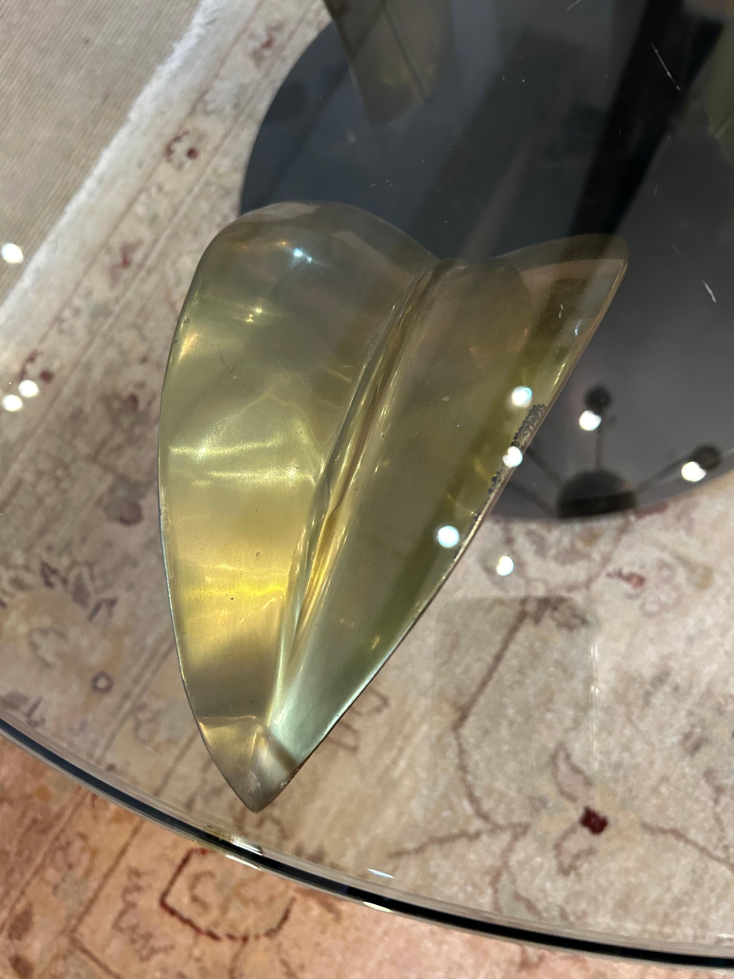 Stylish Art Deco Round Glass Brass and Stone Palm MotifCoffee Table In Good Condition In Hopewell, NJ