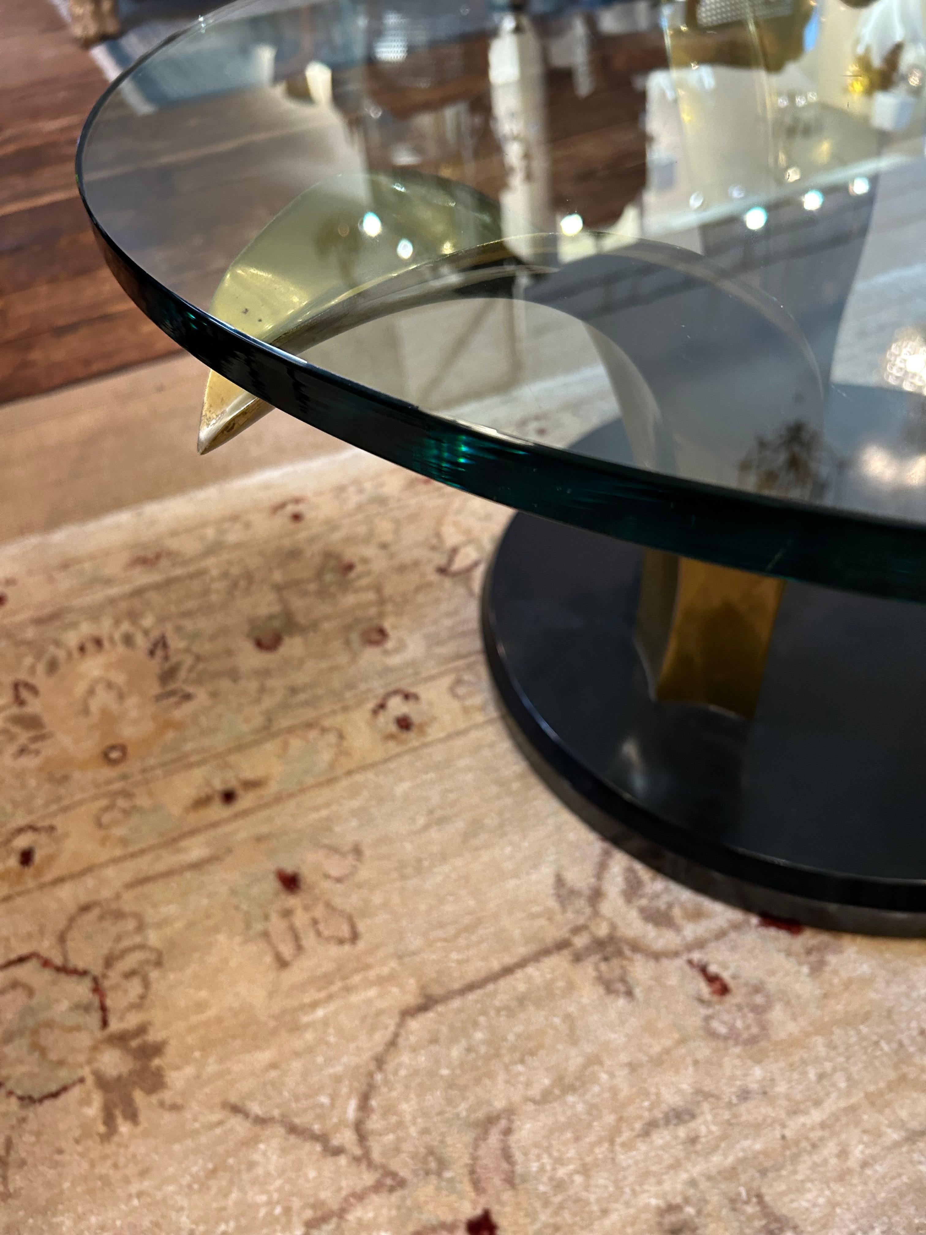 Stylish Art Deco Round Glass Brass and Stone Palm MotifCoffee Table 1