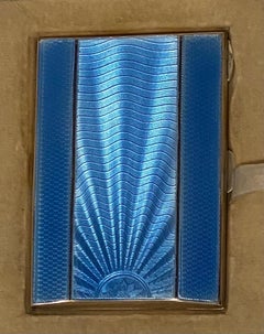 Stylish Art Deco Silver & Guilloche Sun Burst Enamel Cigarette Case and Matching