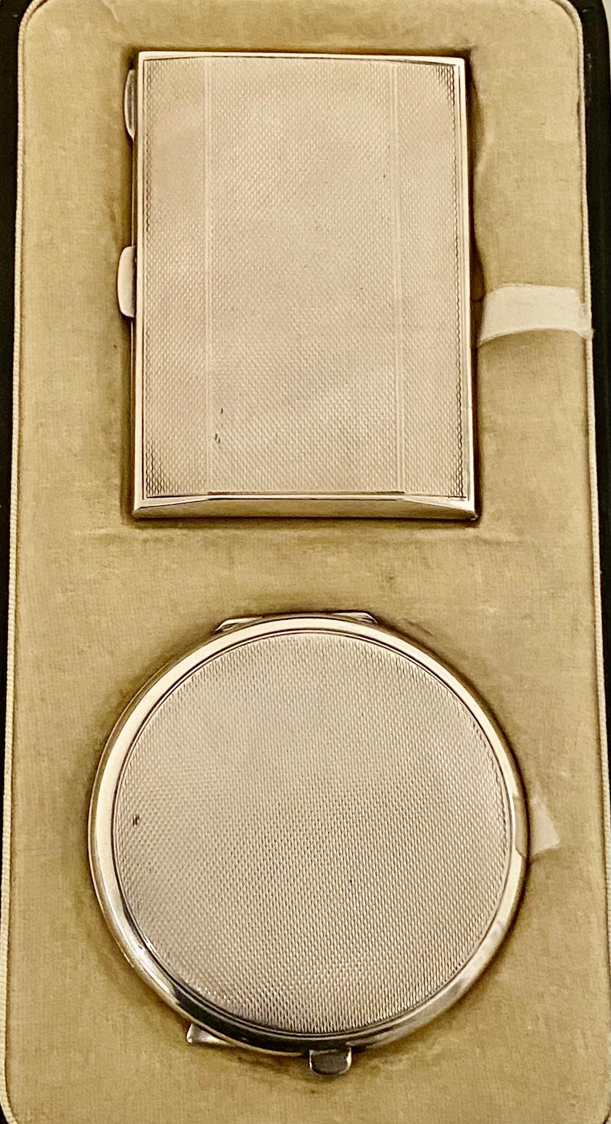 Stylish Art Deco Silver & Guilloche Sun Burst Enamel Cigarette Case and Matching In Excellent Condition In Kenley surrey, GB