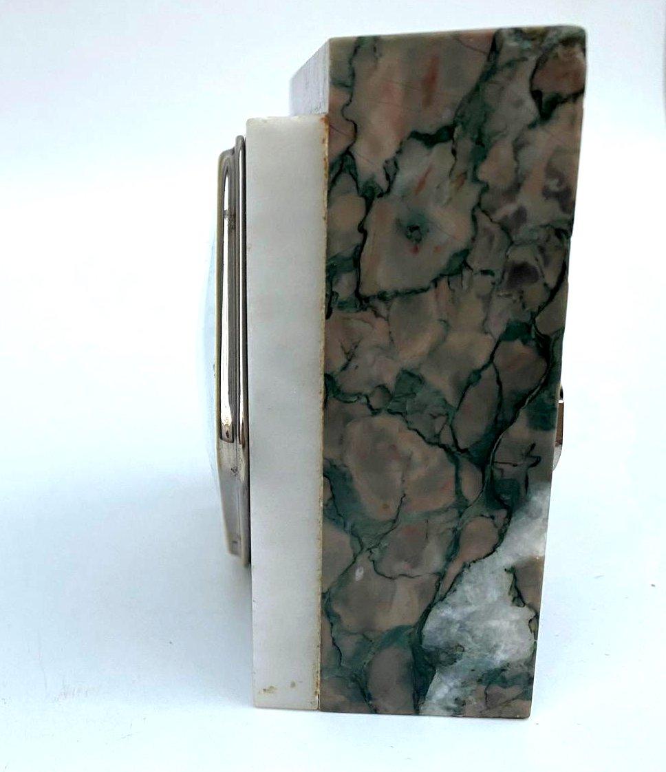 Stylish Art Deco Small Marble & Chrome Clock With Alarm By DEP, French, C1930 For Sale 5