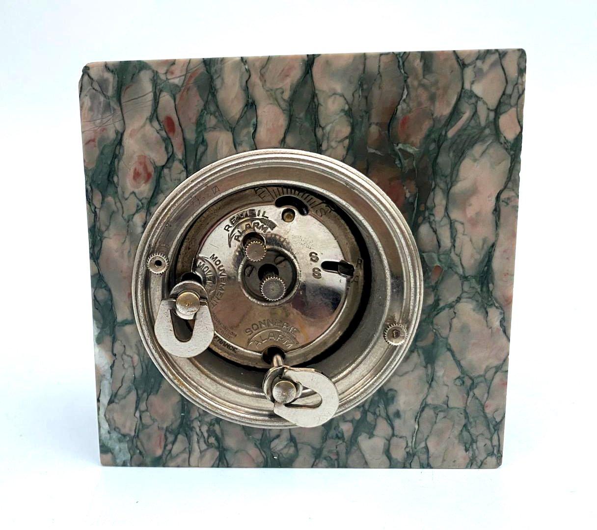 Stylish Art Deco Small Marble & Chrome Clock With Alarm By DEP, French, C1930 For Sale 6
