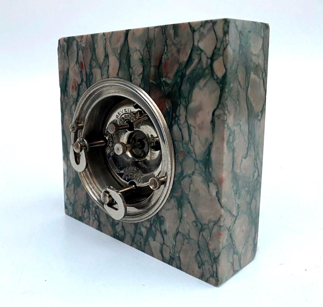 Stylish Art Deco Small Marble & Chrome Clock With Alarm By DEP, French, C1930 For Sale 7