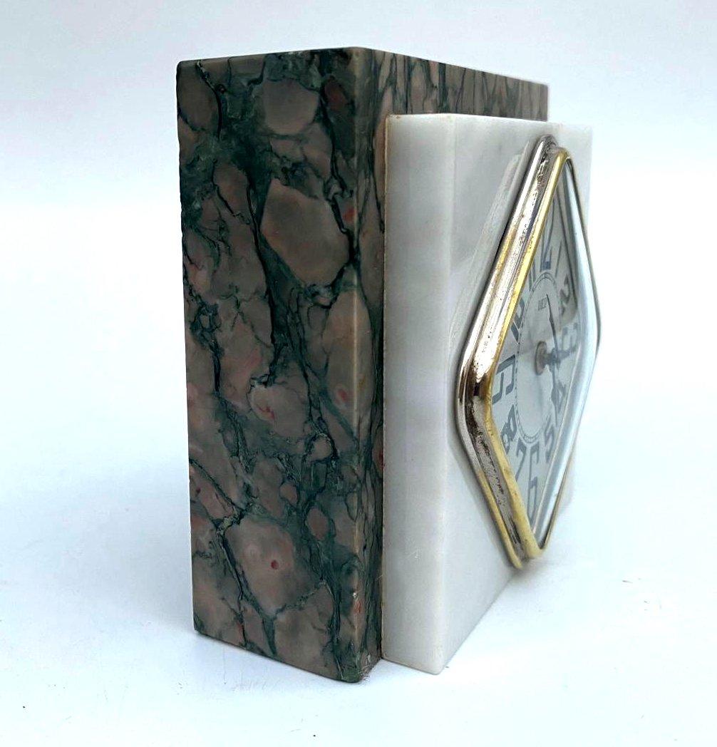 Stylish Art Deco Small Marble & Chrome Clock With Alarm By DEP, French, C1930 For Sale 8
