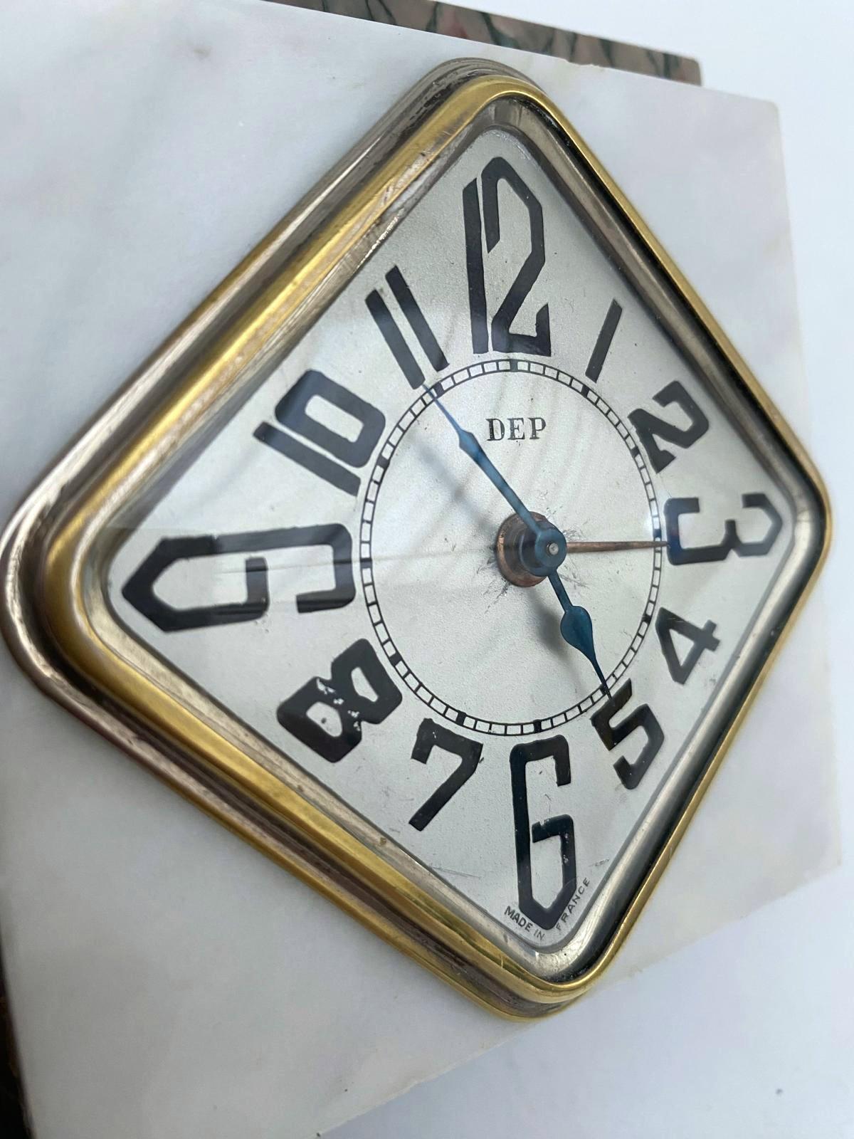 Stylish Art Deco Small Marble & Chrome Clock With Alarm By DEP, French, C1930 For Sale 9