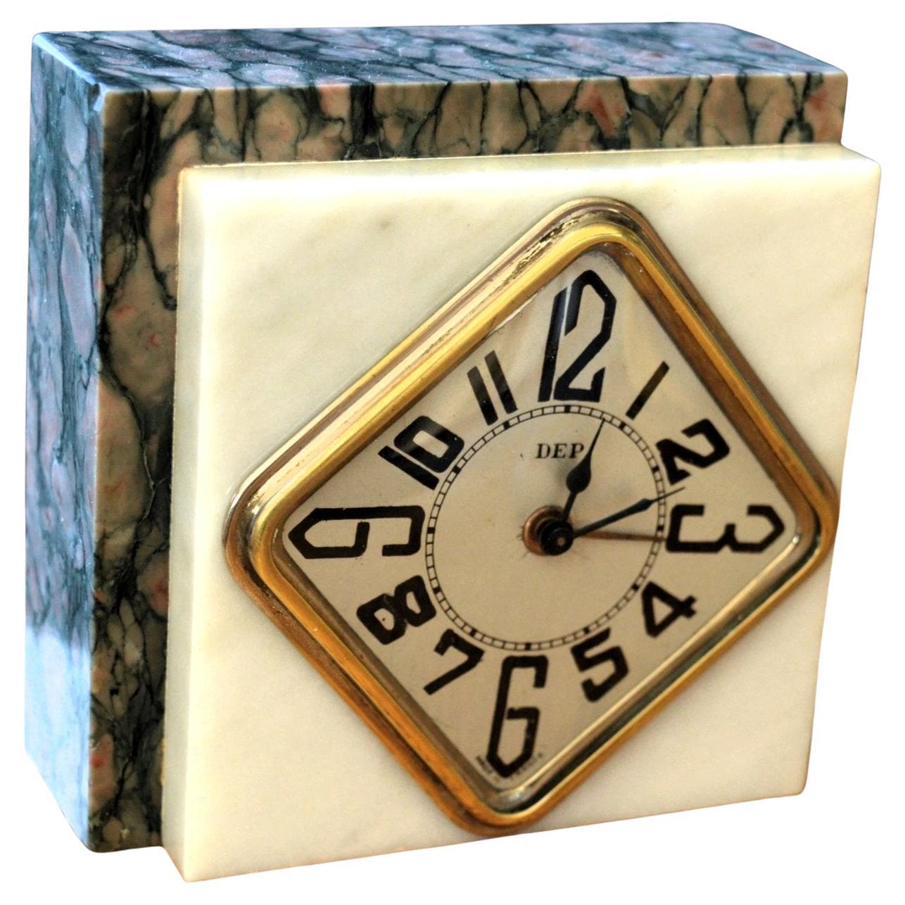 Stilvolle Art Deco kleine Marmor & Chrom Uhr mit Alarm von DEP, Französisch, C1930 (Art déco) im Angebot