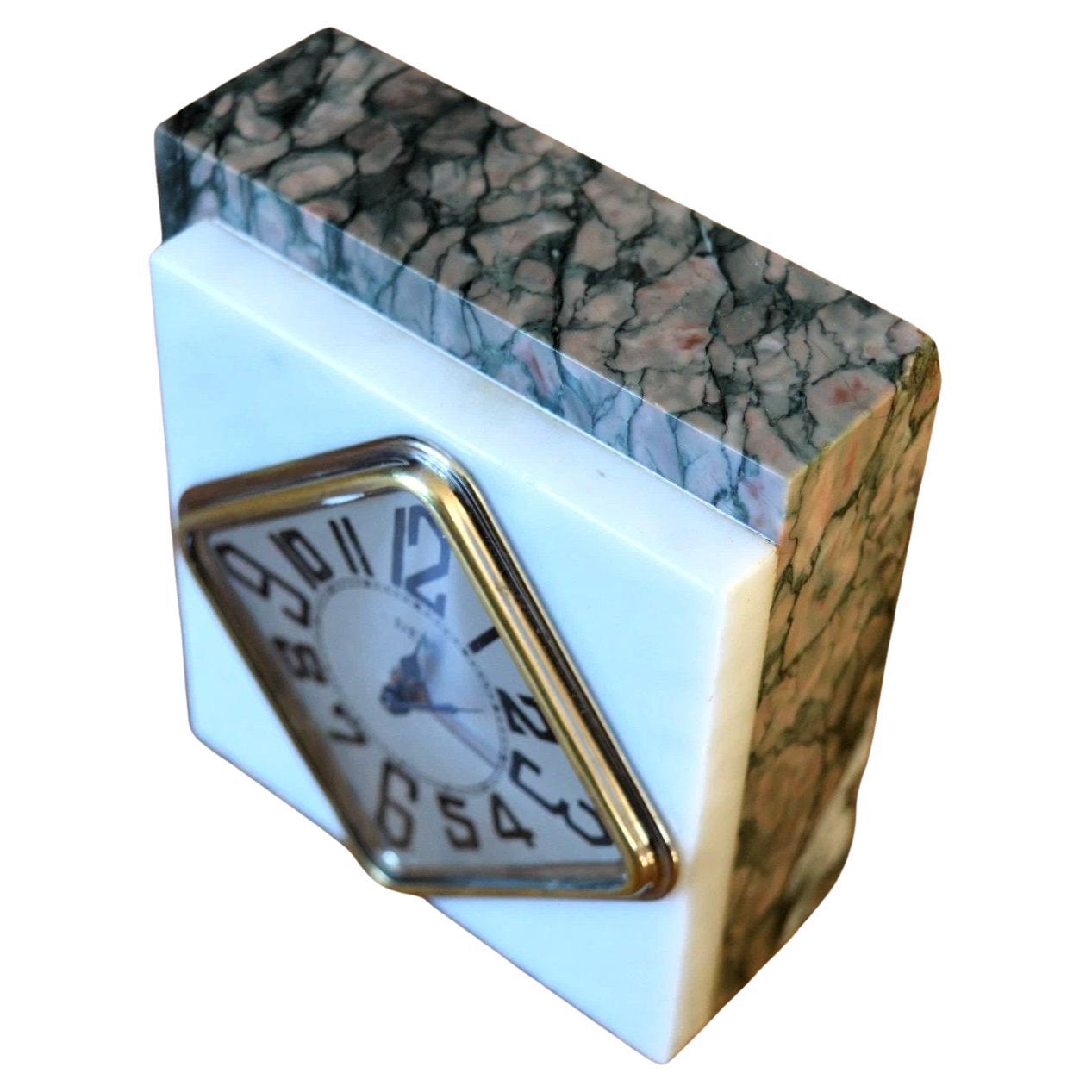 Stilvolle Art Deco kleine Marmor & Chrom Uhr mit Alarm von DEP, Französisch, C1930 im Angebot 1