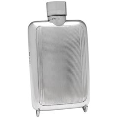 Stylish, Art Deco, Sterling Silver Hip Flask, Mappin & Webb, London, 1947