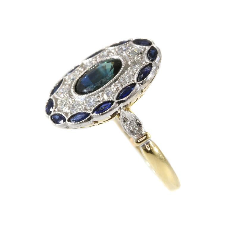 Women's Stylish Art Deco Style Diamond and Natural Sapphire Engagement Ring For Sale