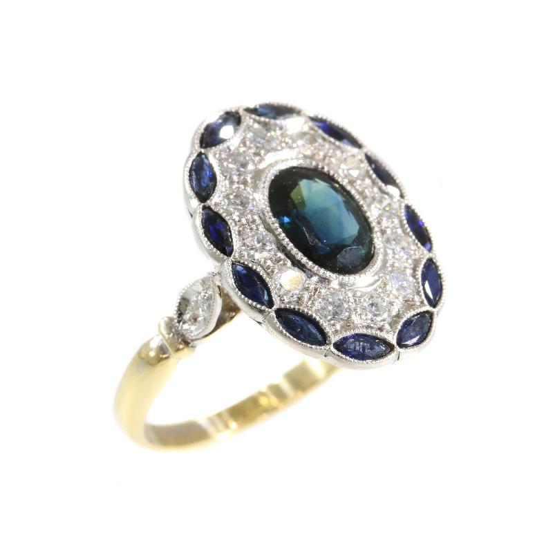 Stylish Art Deco Style Diamond and Natural Sapphire Engagement Ring For Sale 3