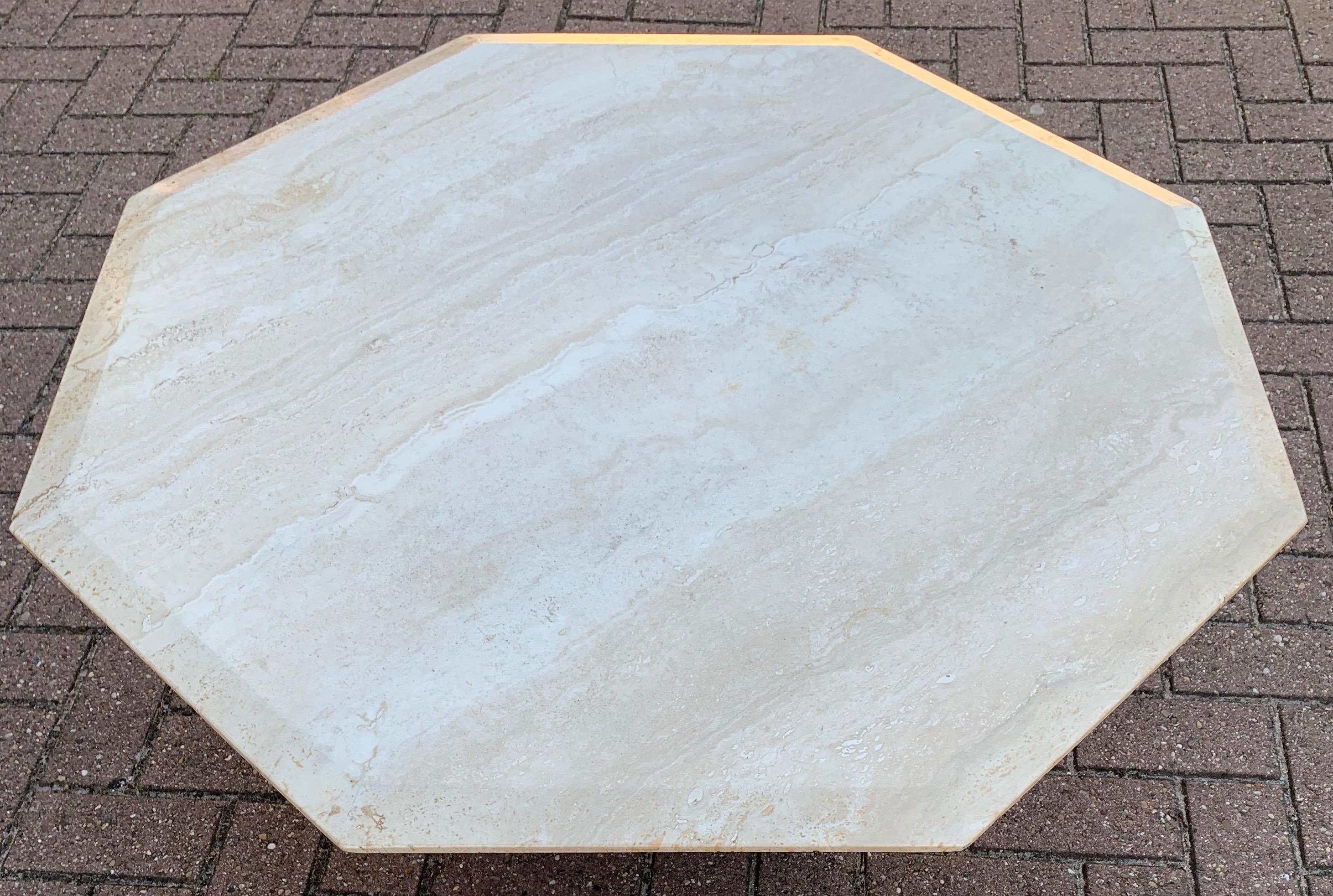 Stylish Midcentury Modern Octagonal Travertine Stone Coffee / Sofa Table, 1960 For Sale 3