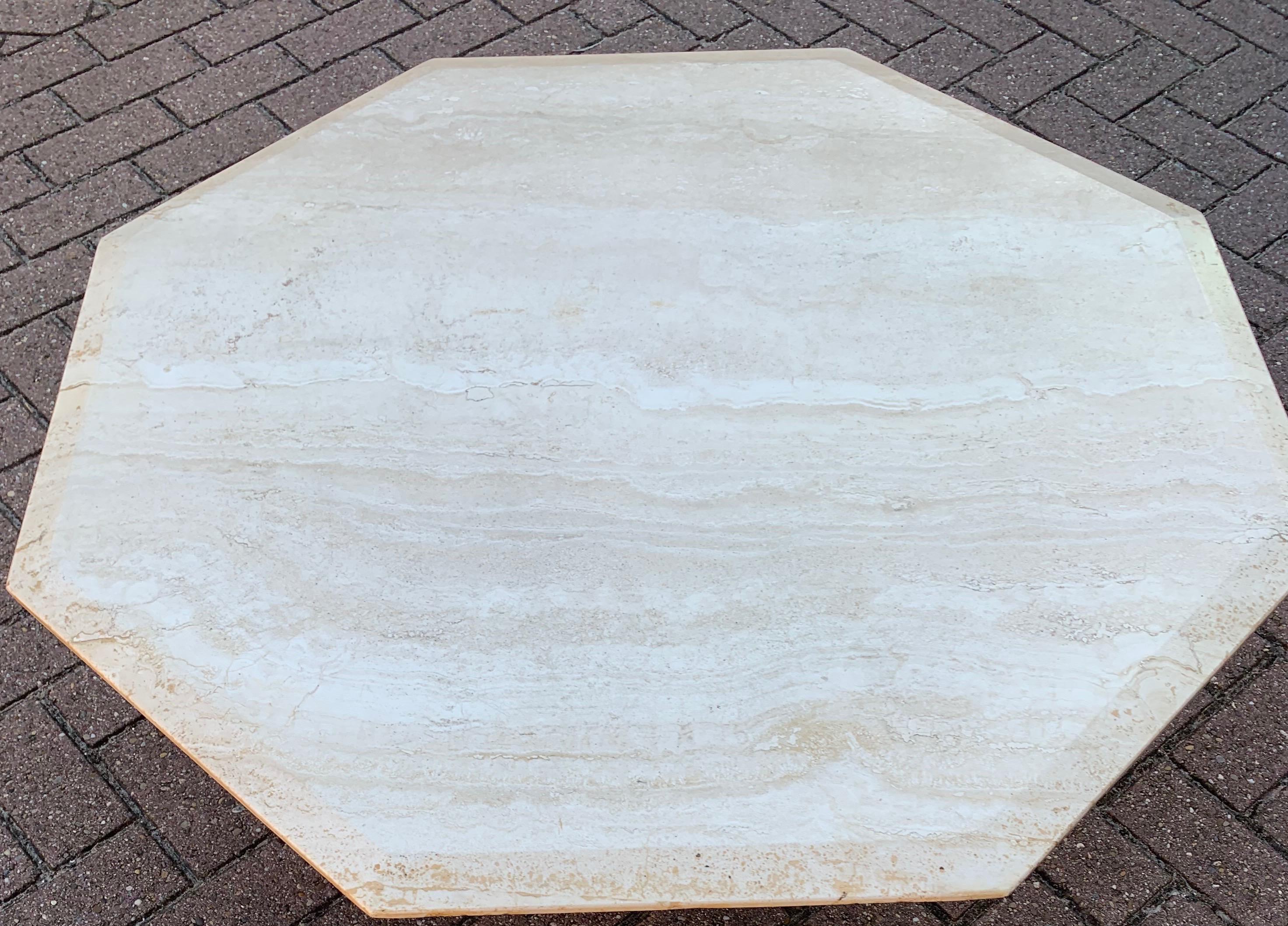 Stylish Midcentury Modern Octagonal Travertine Stone Coffee / Sofa Table, 1960 For Sale 4