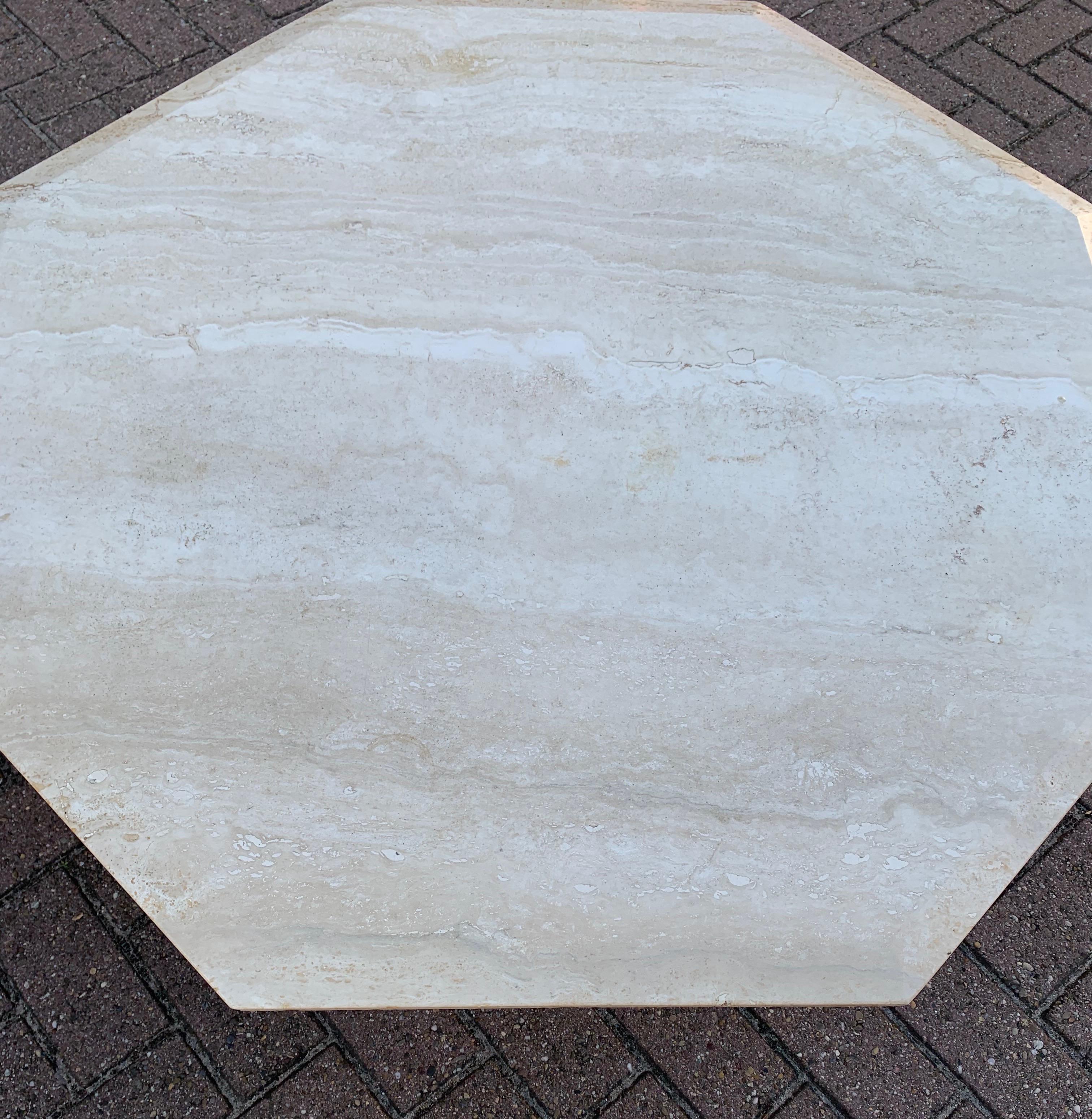 Stylish Midcentury Modern Octagonal Travertine Stone Coffee / Sofa Table, 1960 For Sale 5