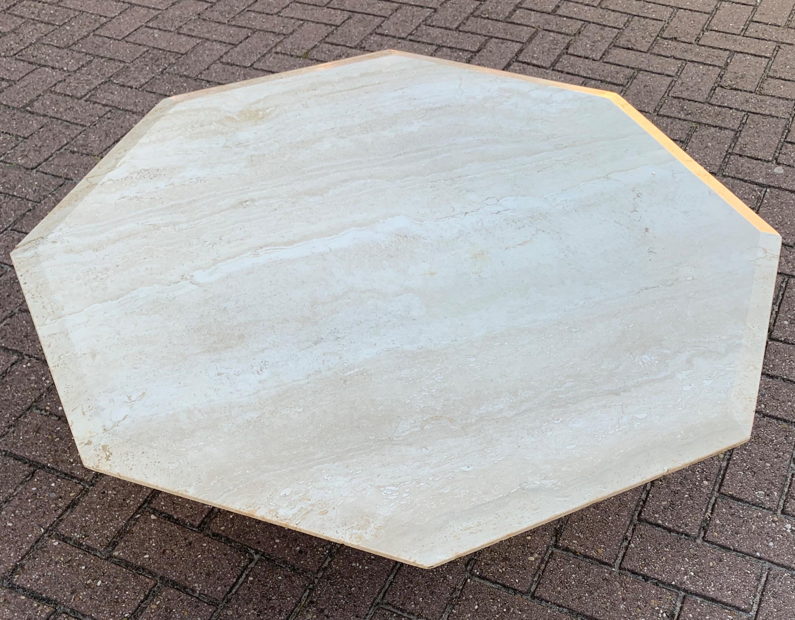 Stylish Midcentury Modern Octagonal Travertine Stone Coffee / Sofa Table, 1960 For Sale 6